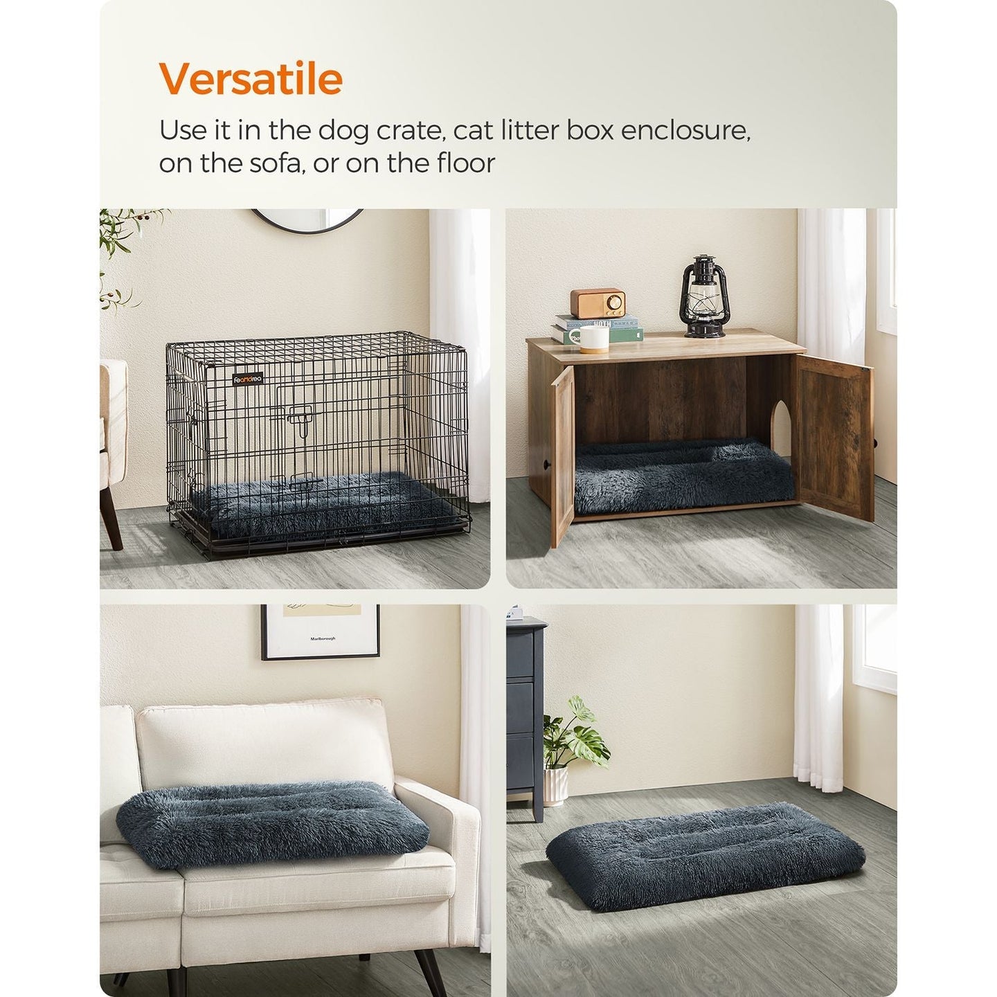 Dog Bed - Fluffy Fabric - Dark Grey - Machine Washable