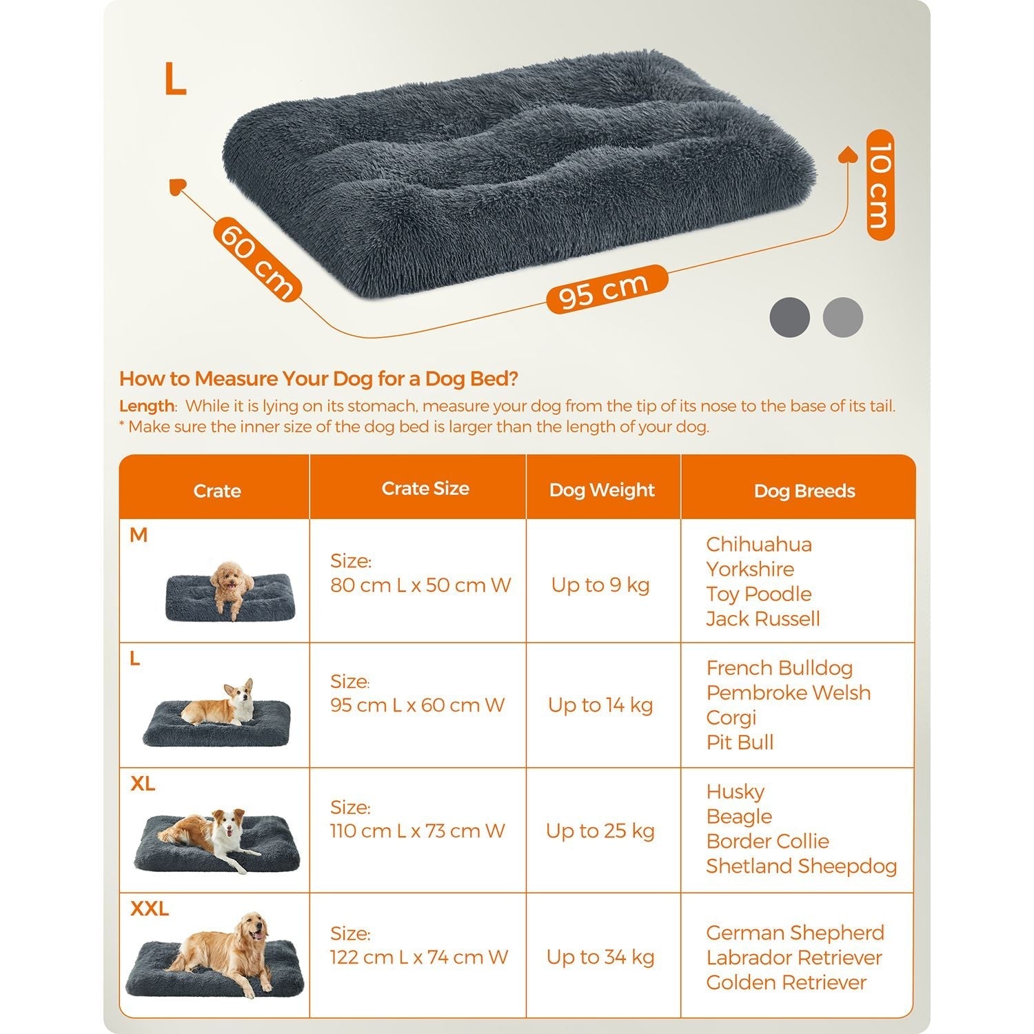 Dog Bed - Fluffy Fabric - Dark Grey - Machine Washable