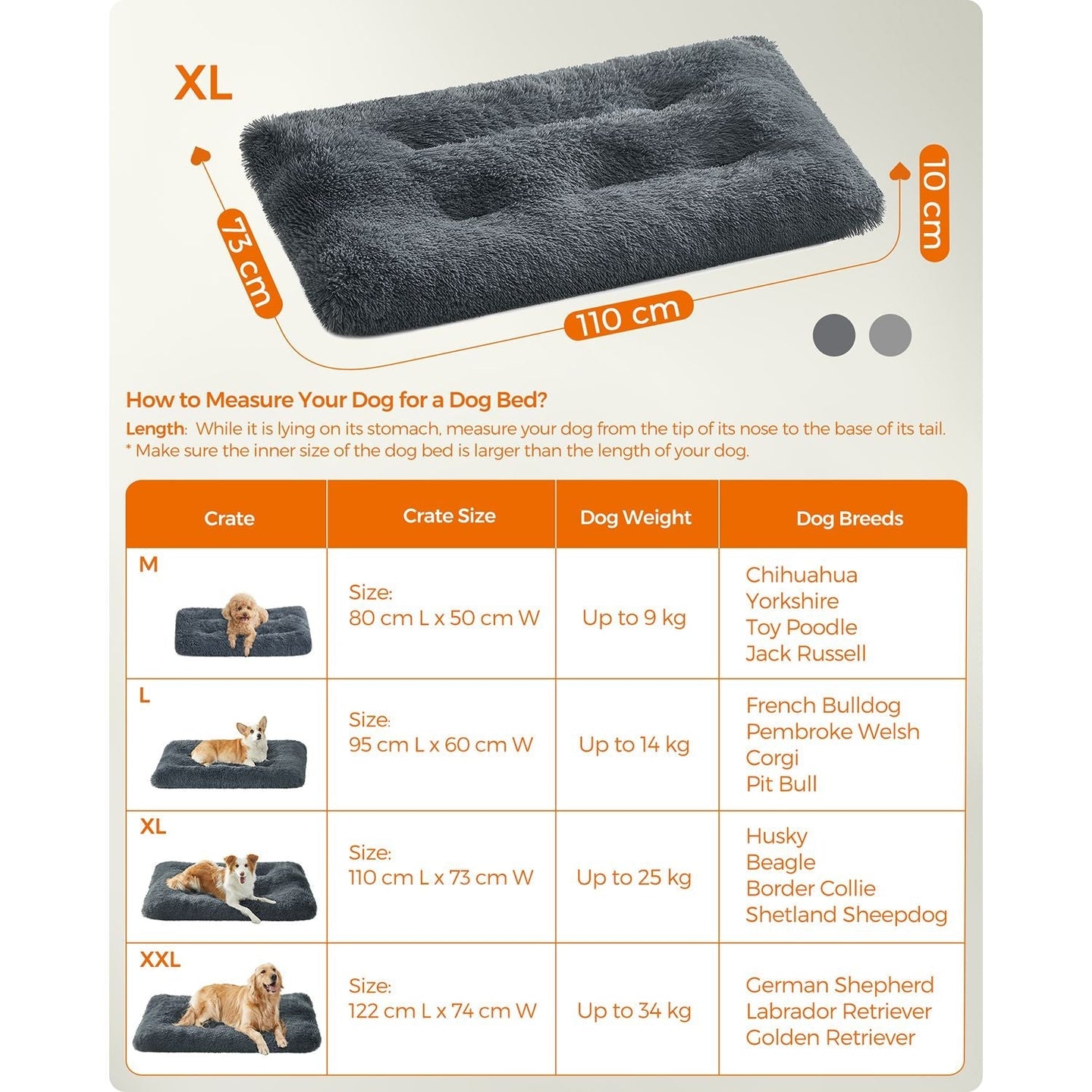 Dog Bed - Dark Grey - Fluffy Mattress