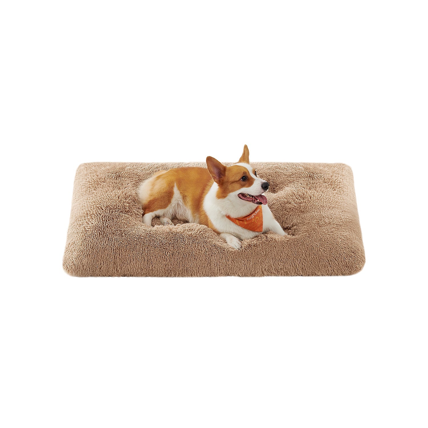 Fluffy Dog Bed - Plush Fabric - Camel Brown - Anti-Anxiety