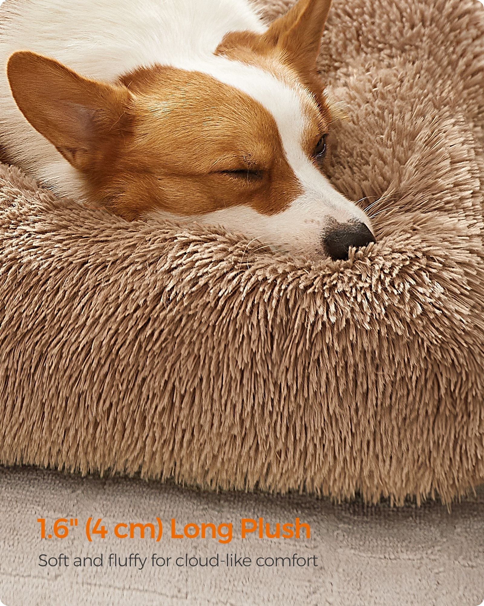 Fluffy Dog Bed - Plush Fabric - Camel Brown - Anti-Anxiety