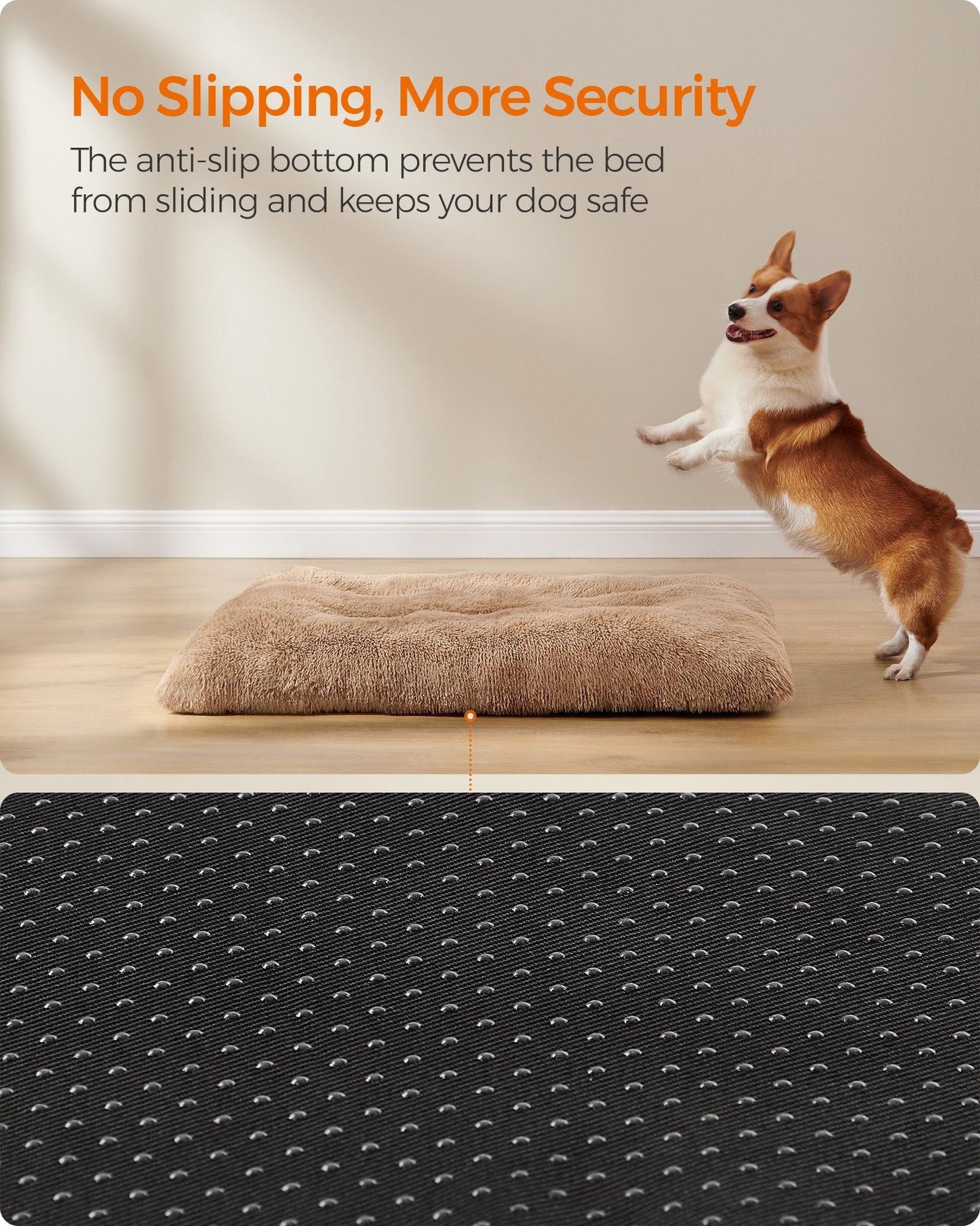 Fluffy Dog Bed - Plush Fabric - Camel Brown - Anti-Anxiety