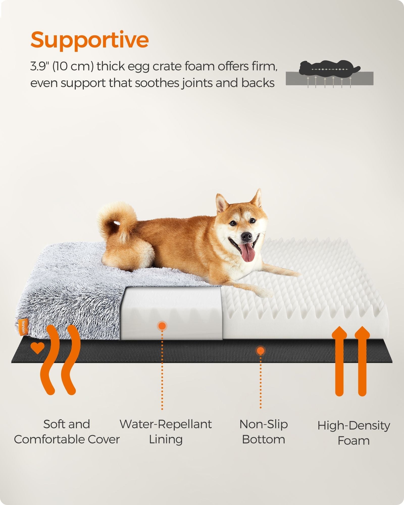 Dog Bed - Egg Crate Foam - Grey Ombré - Removable Washable Cover