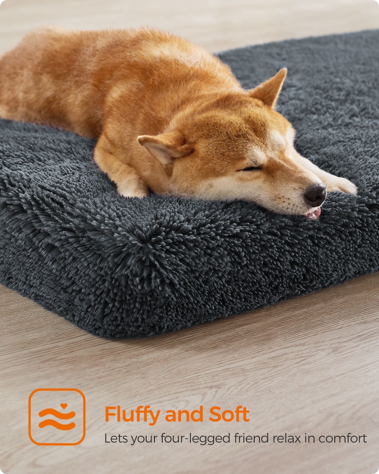 Fluffy Dog Bed - Egg Crate Foam - Dark Grey - Removable Washable Cover 110 x 73 x 10 cm