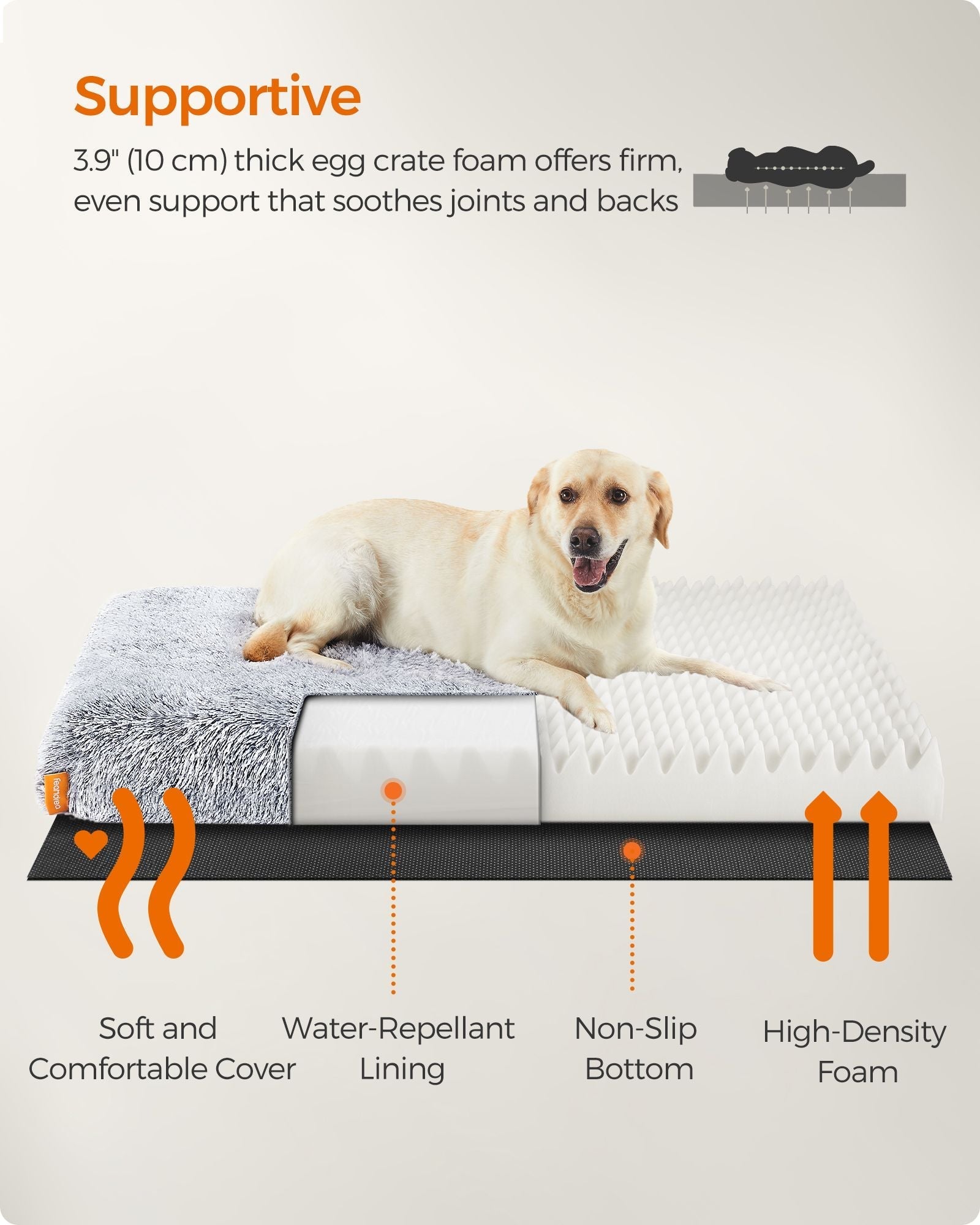Dog Bed - Egg Crate Foam - Grey Ombré - Fluffy with Removable Washable Cover