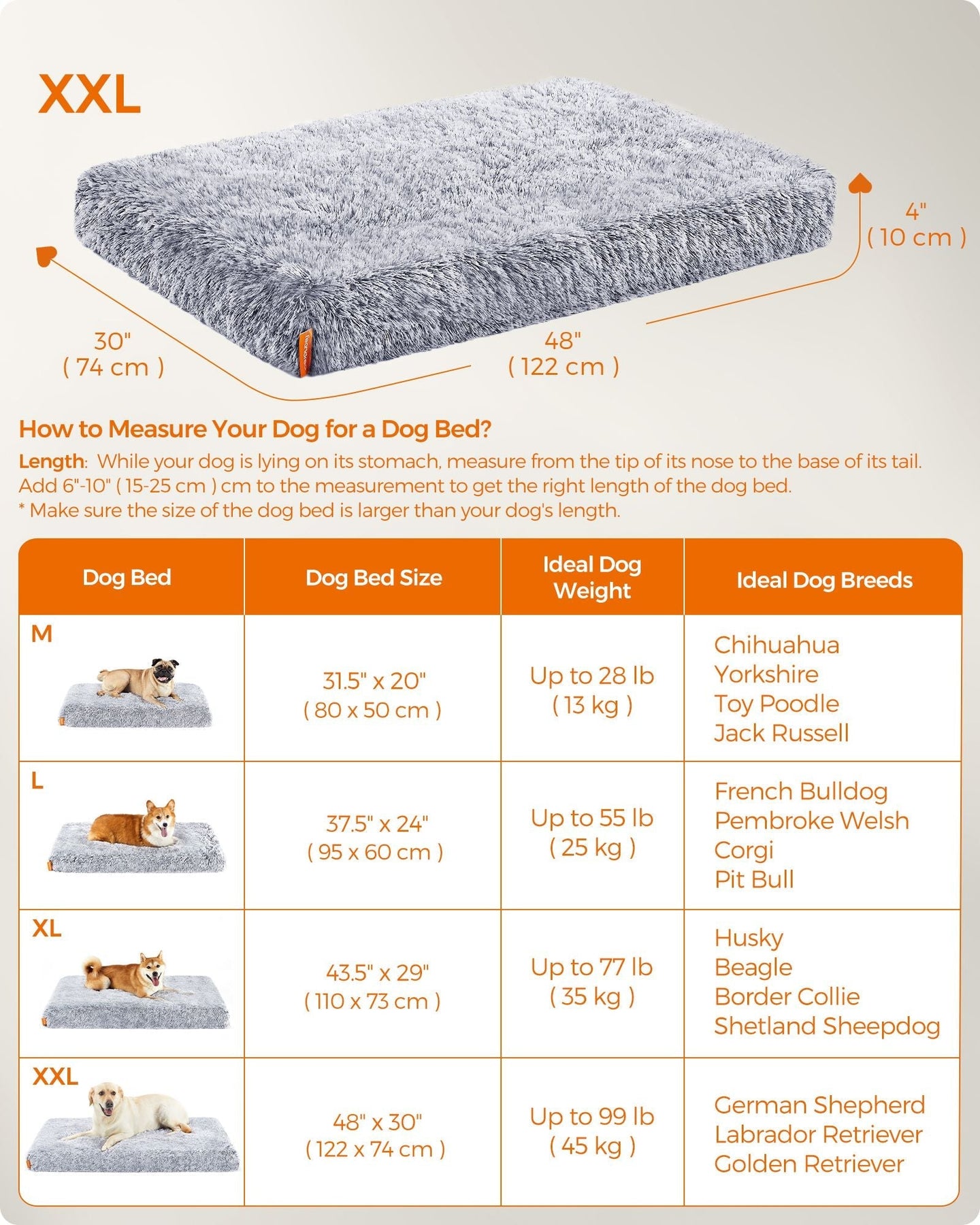 Dog Bed - Egg Crate Foam - Grey Ombré - Fluffy with Removable Washable Cover