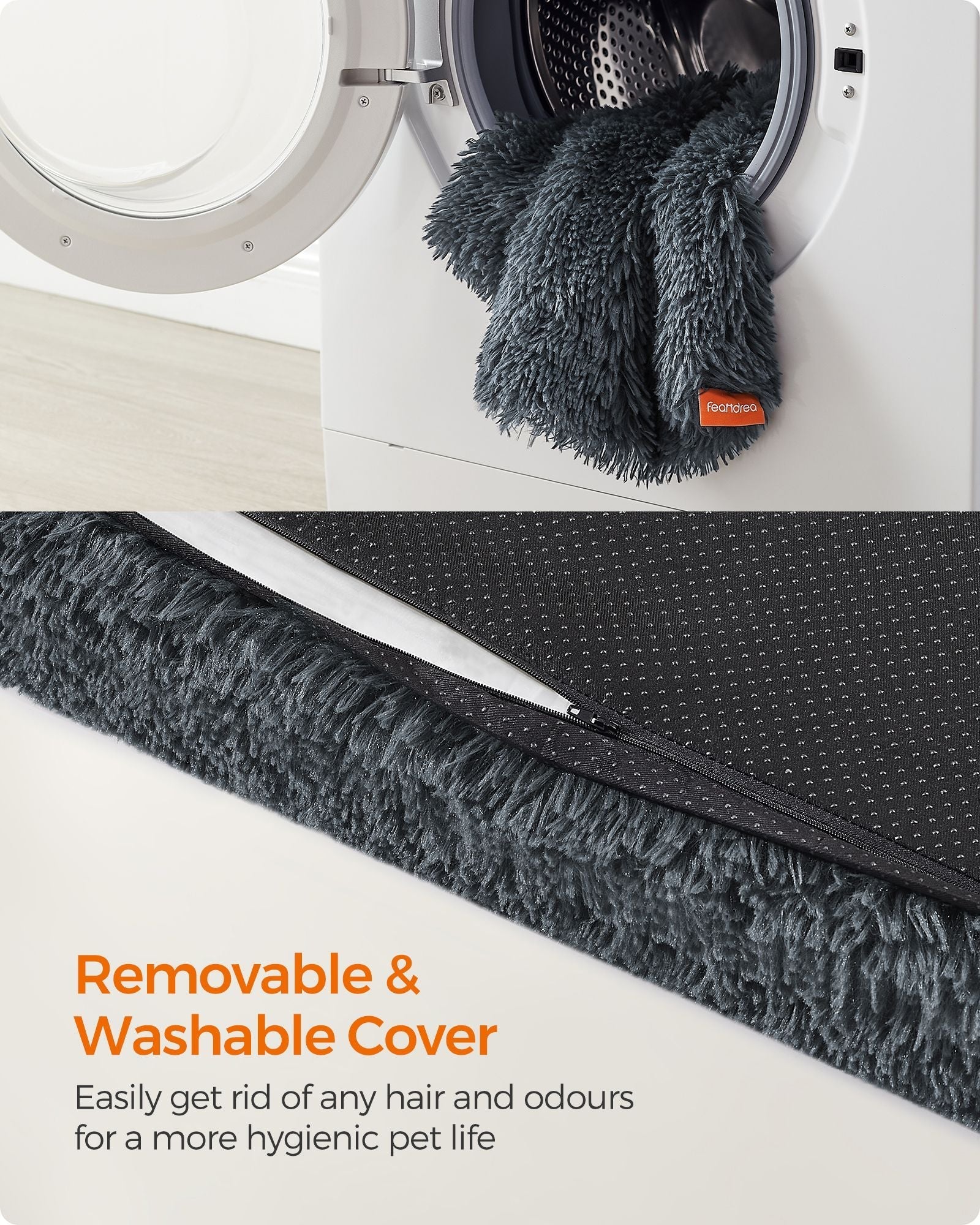 Dog Bed - Egg Crate Foam - Dark Grey - Fluffy Mattress with Removable Washable Cover