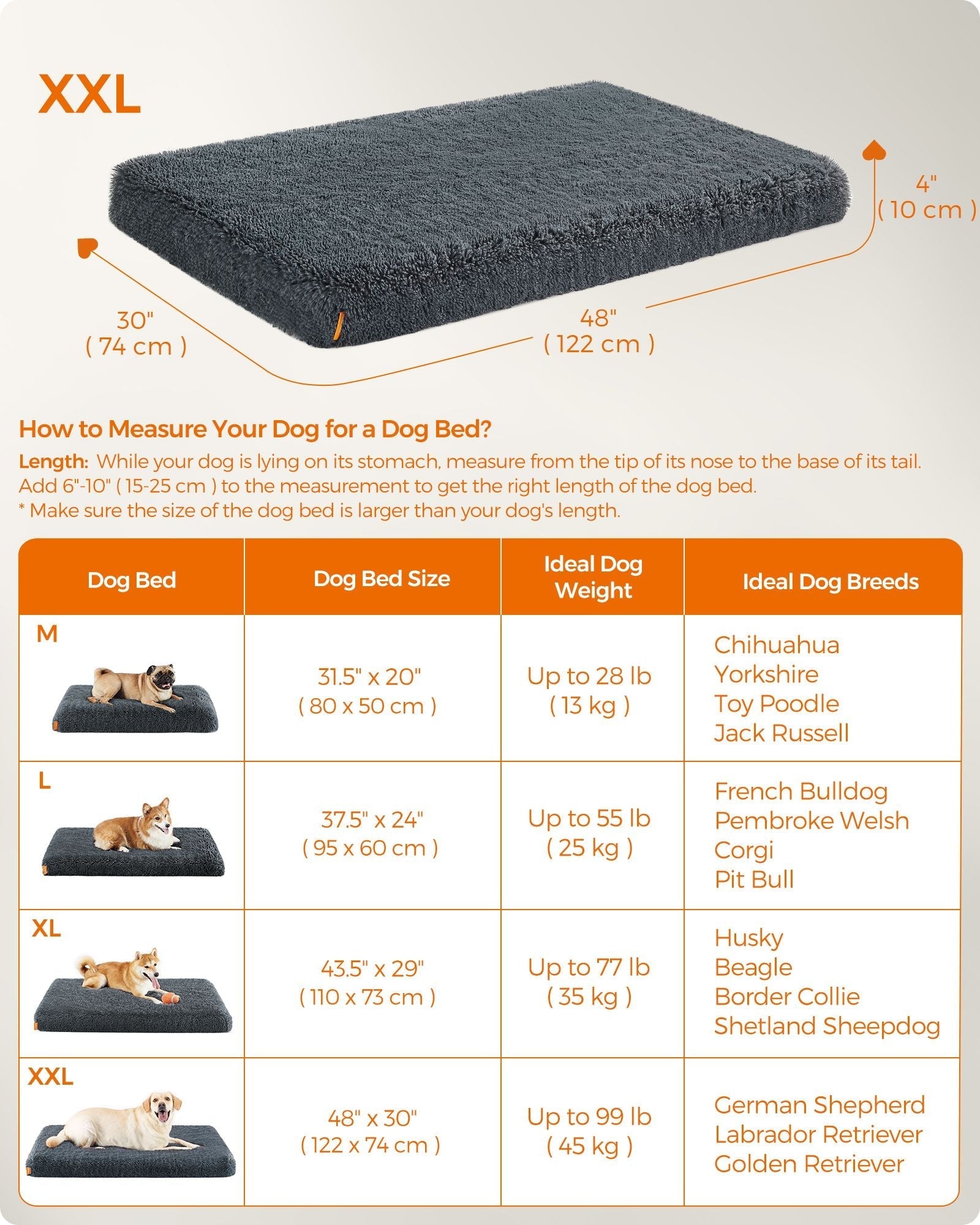 Dog Bed - Egg Crate Foam - Dark Grey - Fluffy Mattress with Removable Washable Cover