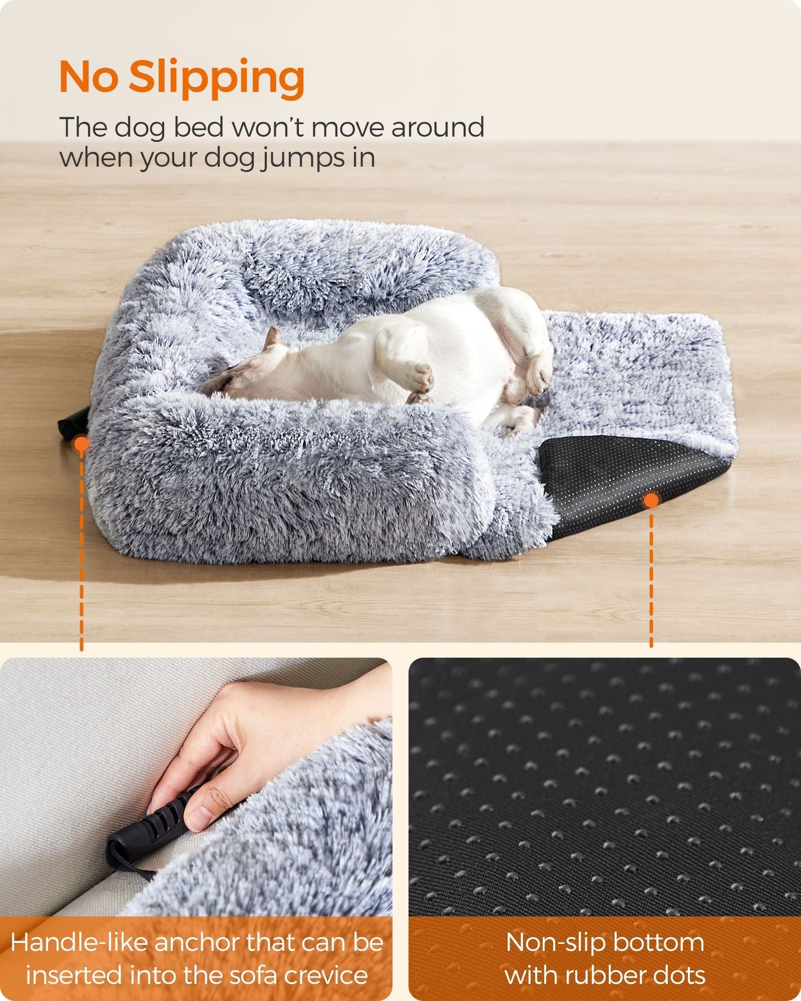 Dog Sofa Bed - Fabric - Grey Ombré - Calming Design for Large Dogs