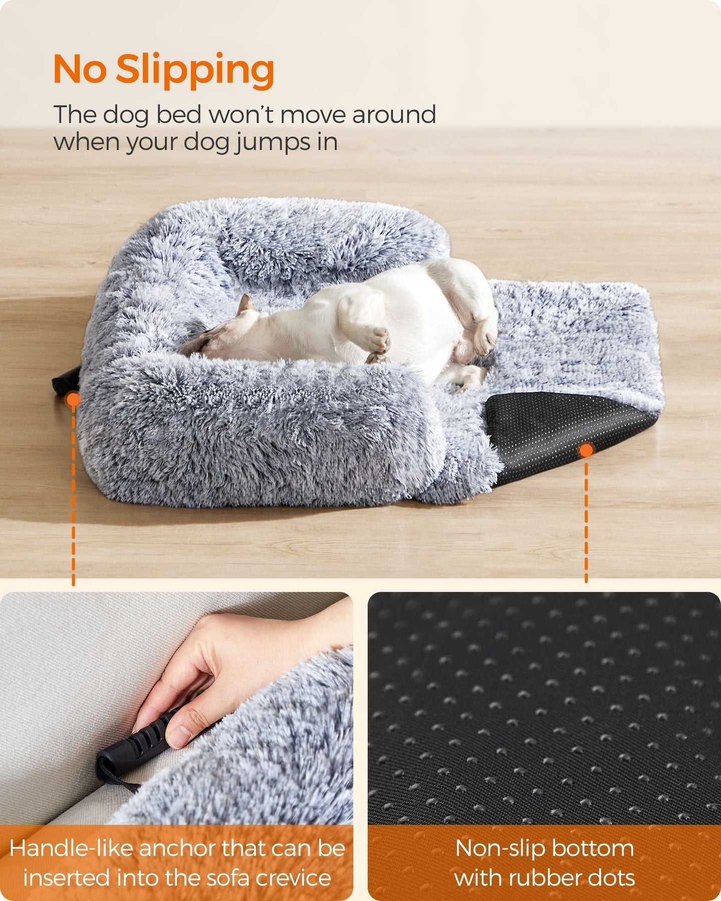 Dog Sofa Bed - Fabric - Grey Ombré - Calming Design for Large Dogs