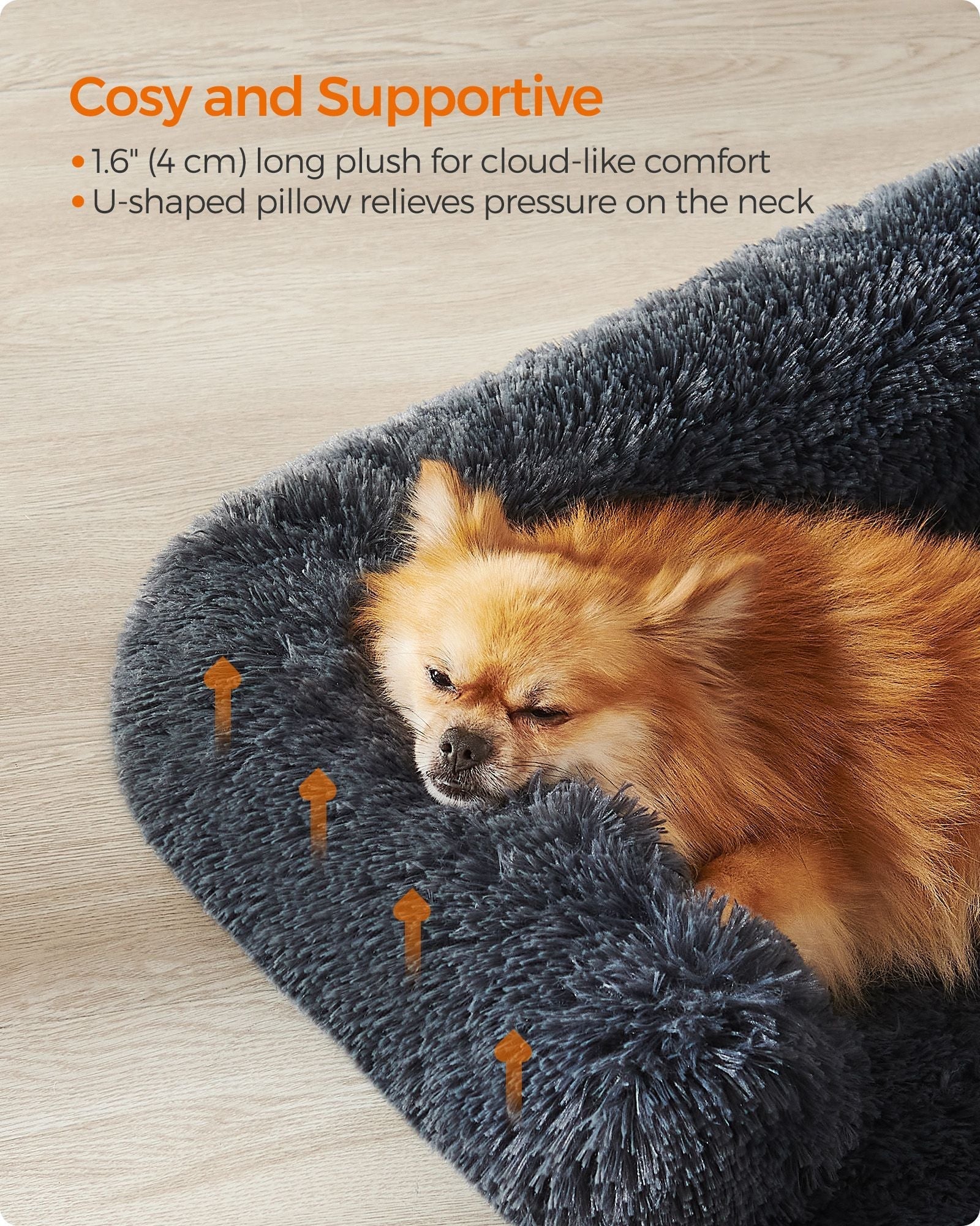 Dog Sofa Bed - Plush Fabric - Dark Grey - Calming Design for Large Dogs