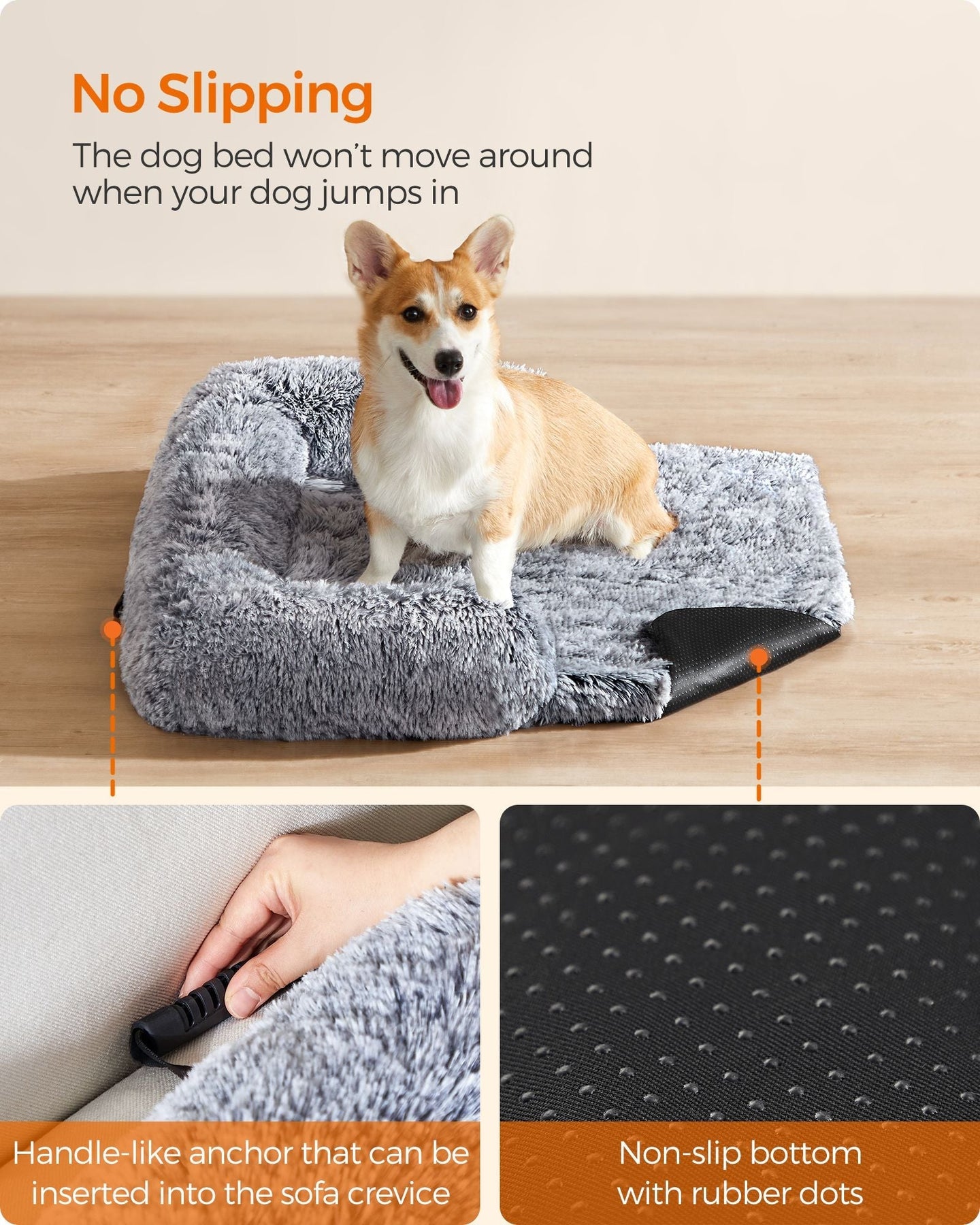Dog Sofa Bed - Plush Fabric - Grey Ombré - Calming XXL Design