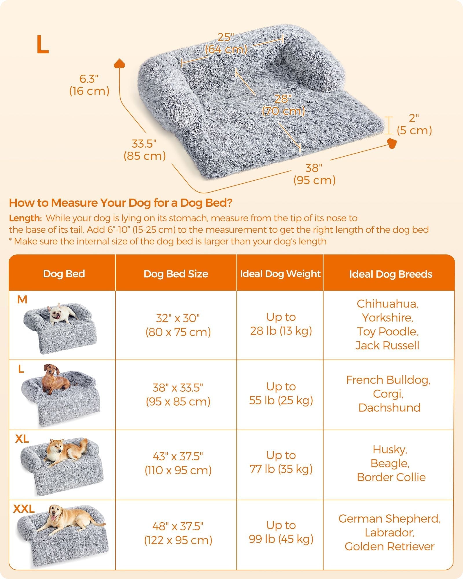 Dog Sofa Bed - Plush Fabric - Grey Ombré - Calming XXL Design