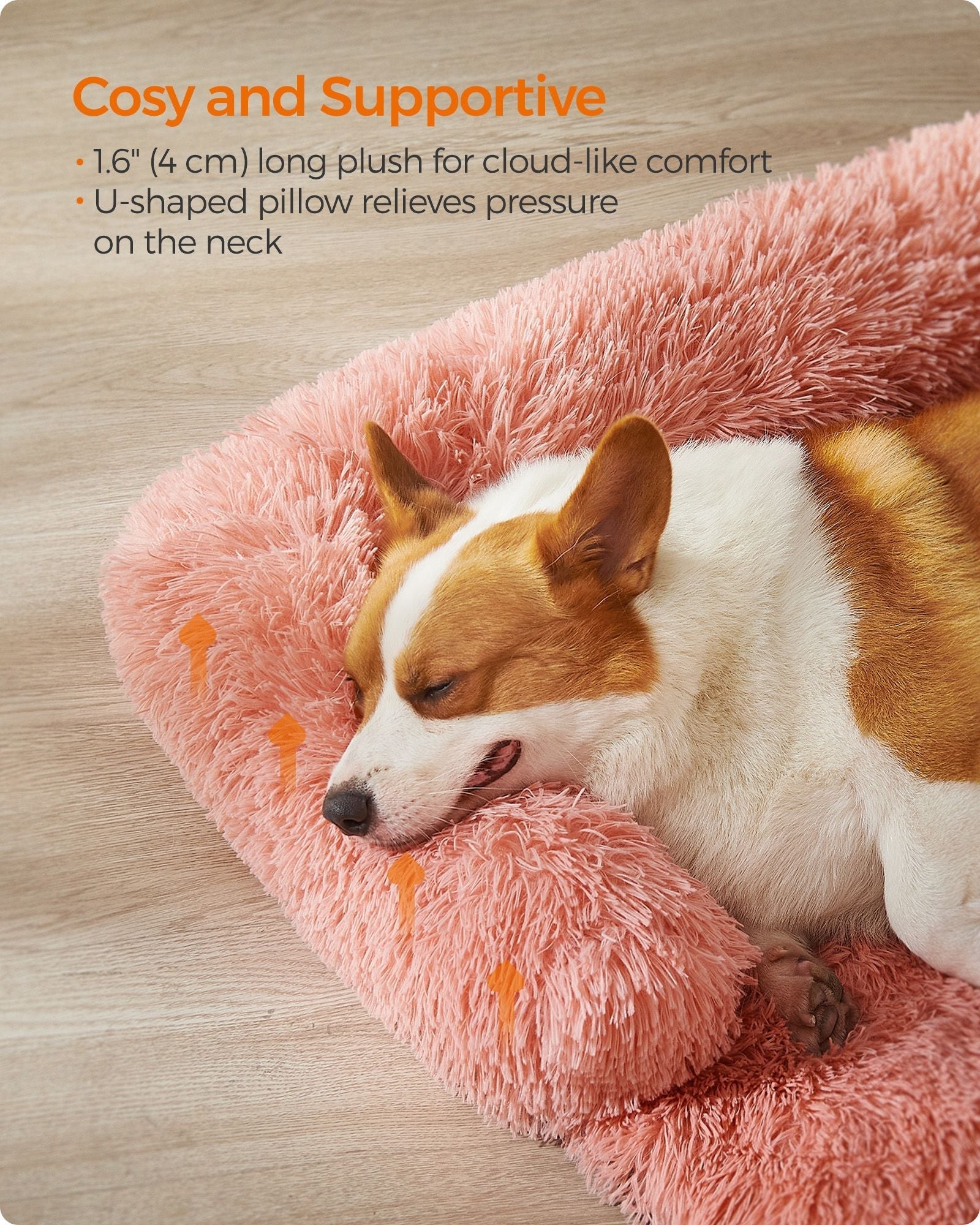 Dog Sofa Bed - Fluffy Fabric - Pink - Medium Size for Comfort