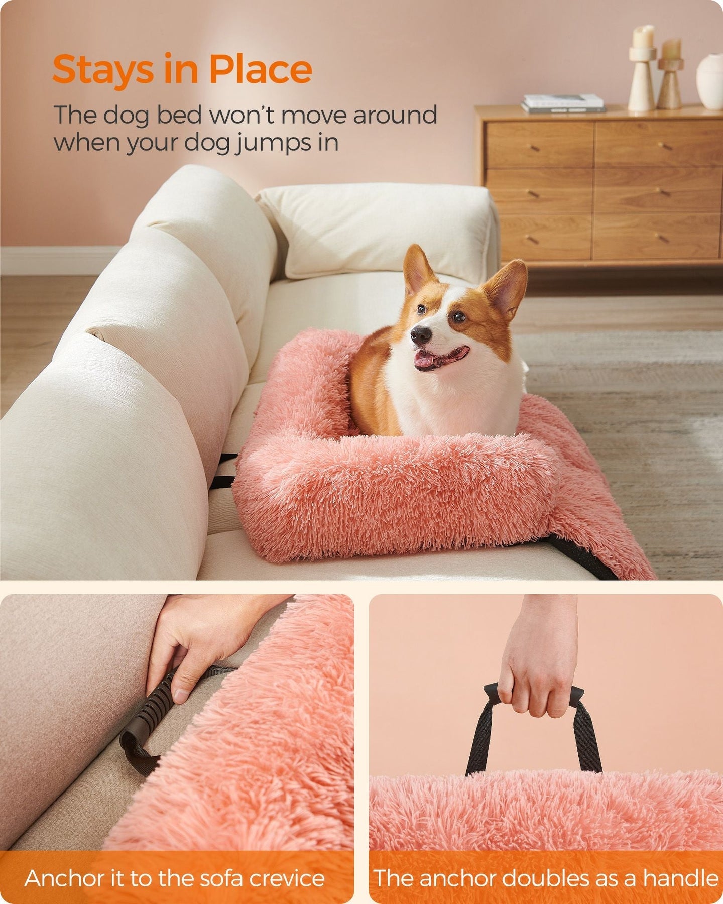 Dog Sofa Bed - Fluffy Fabric - Pink - Medium Size for Comfort