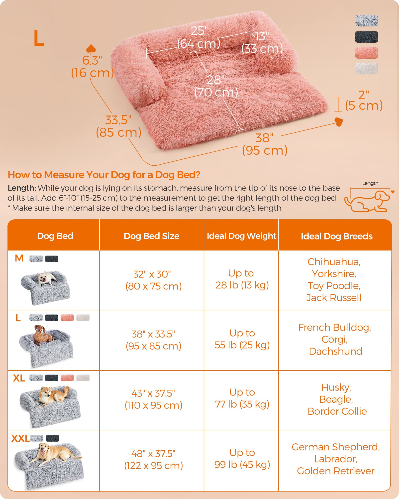 Dog Sofa Bed - Fluffy Fabric - Pink - Medium Size for Comfort