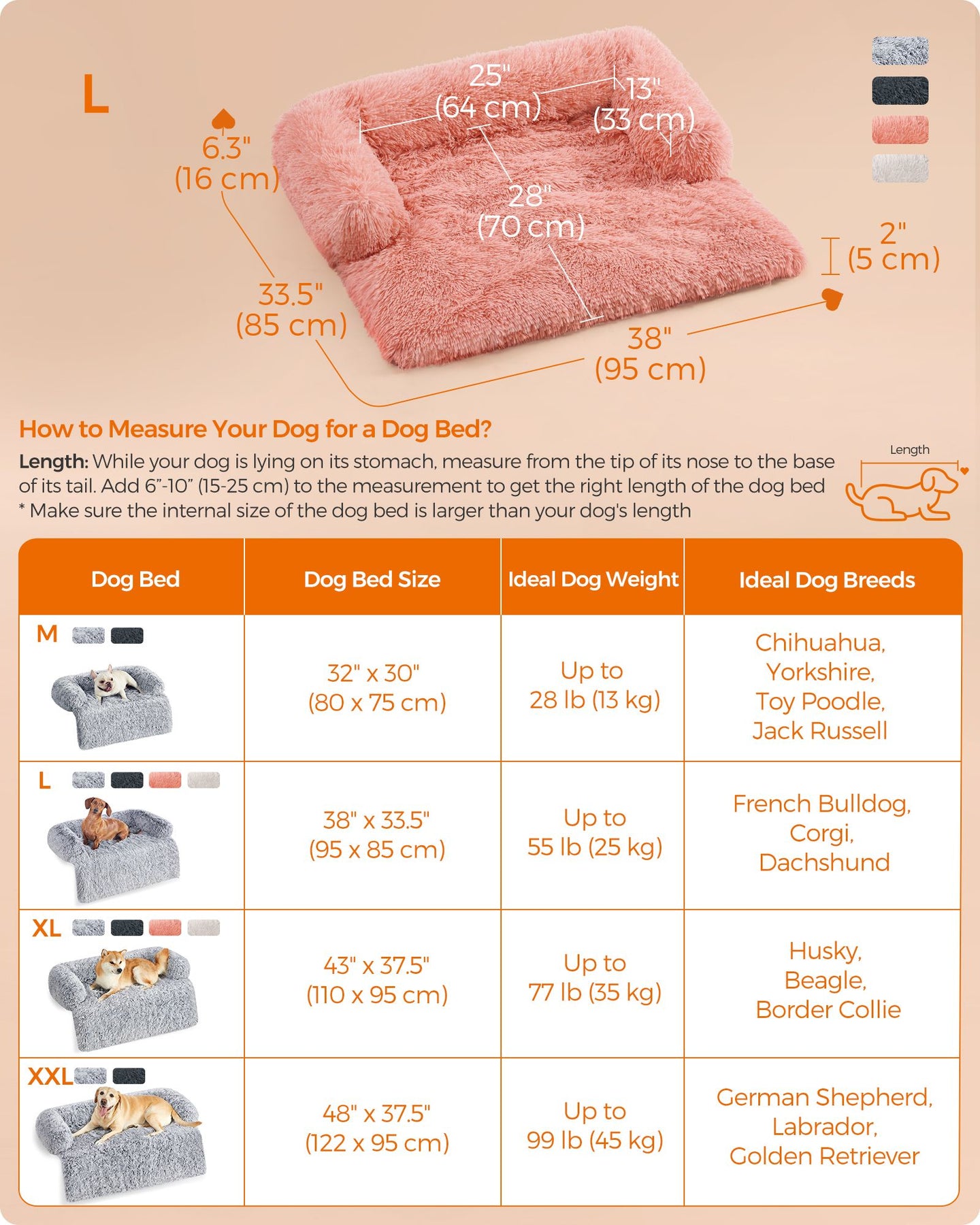 Dog Sofa Bed - Fluffy Fabric - Pink - Medium Size for Comfort