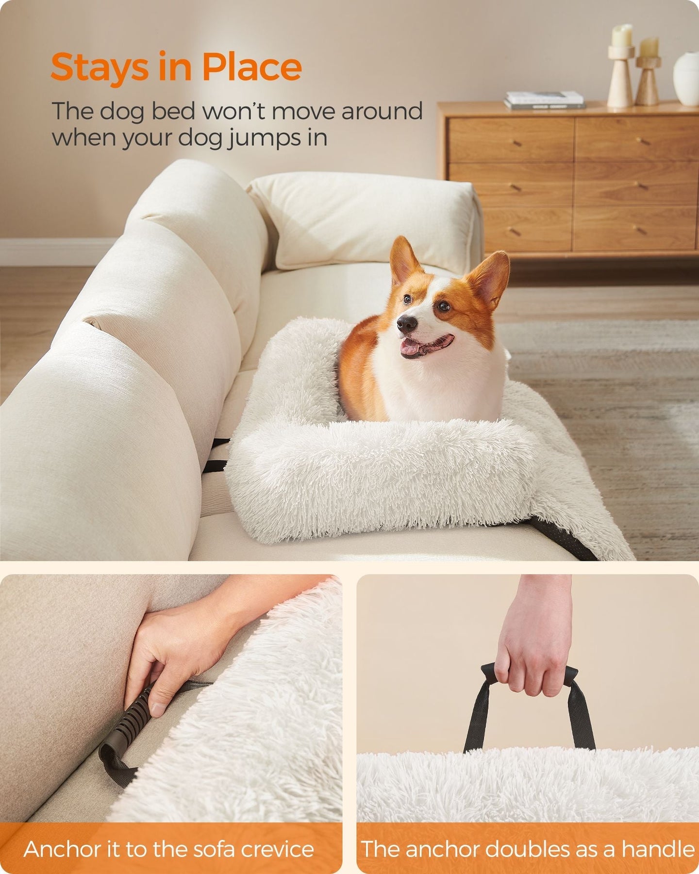 Dog Sofa Bed - Fabric - Cloud White - Calming Design for Medium Dogs