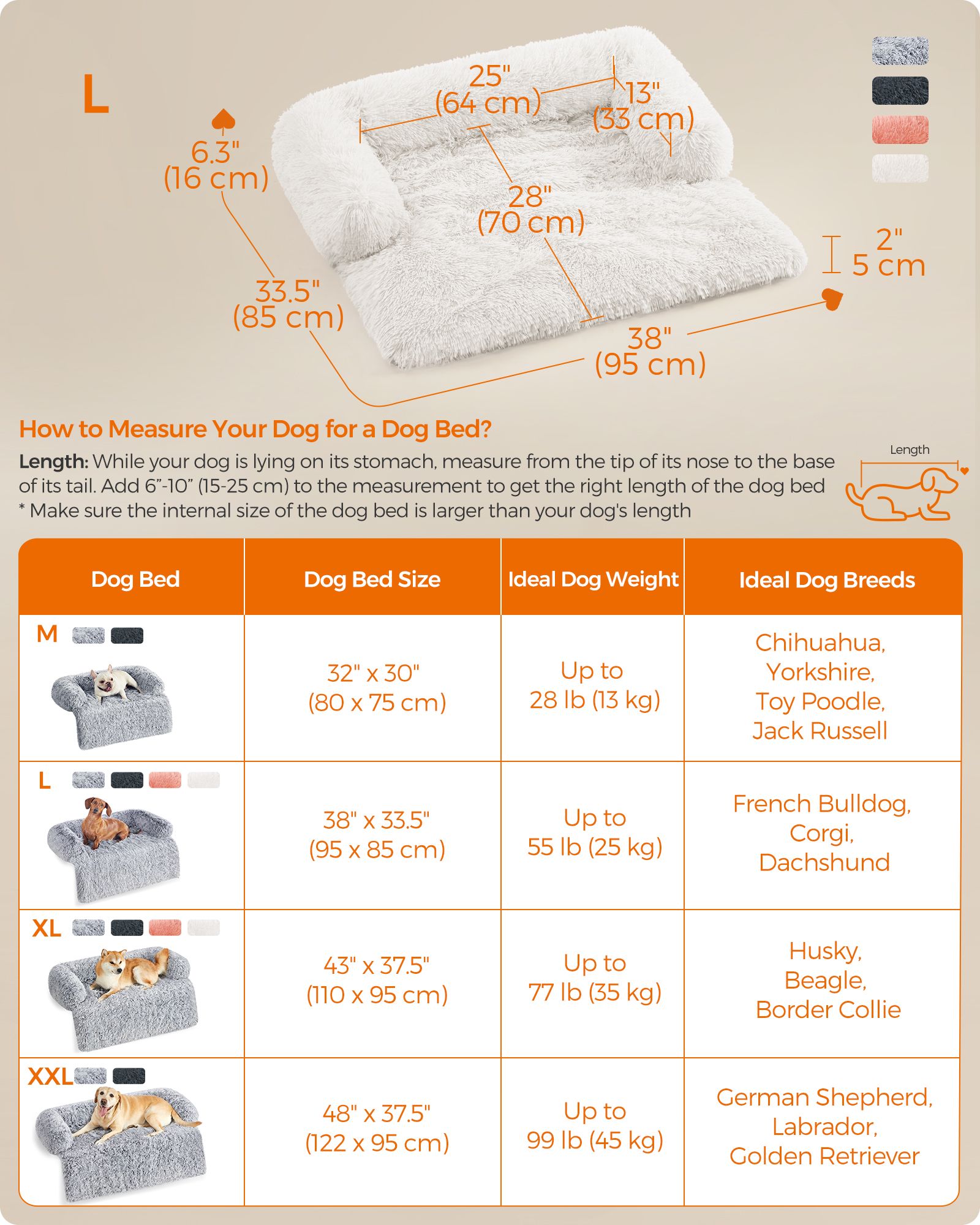 Dog Sofa Bed - Fabric - Cloud White - Calming Design for Medium Dogs