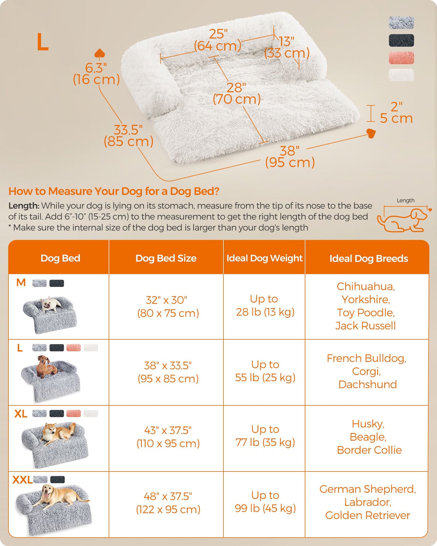 Dog Sofa Bed - Fabric - Cloud White - Calming Design for Medium Dogs