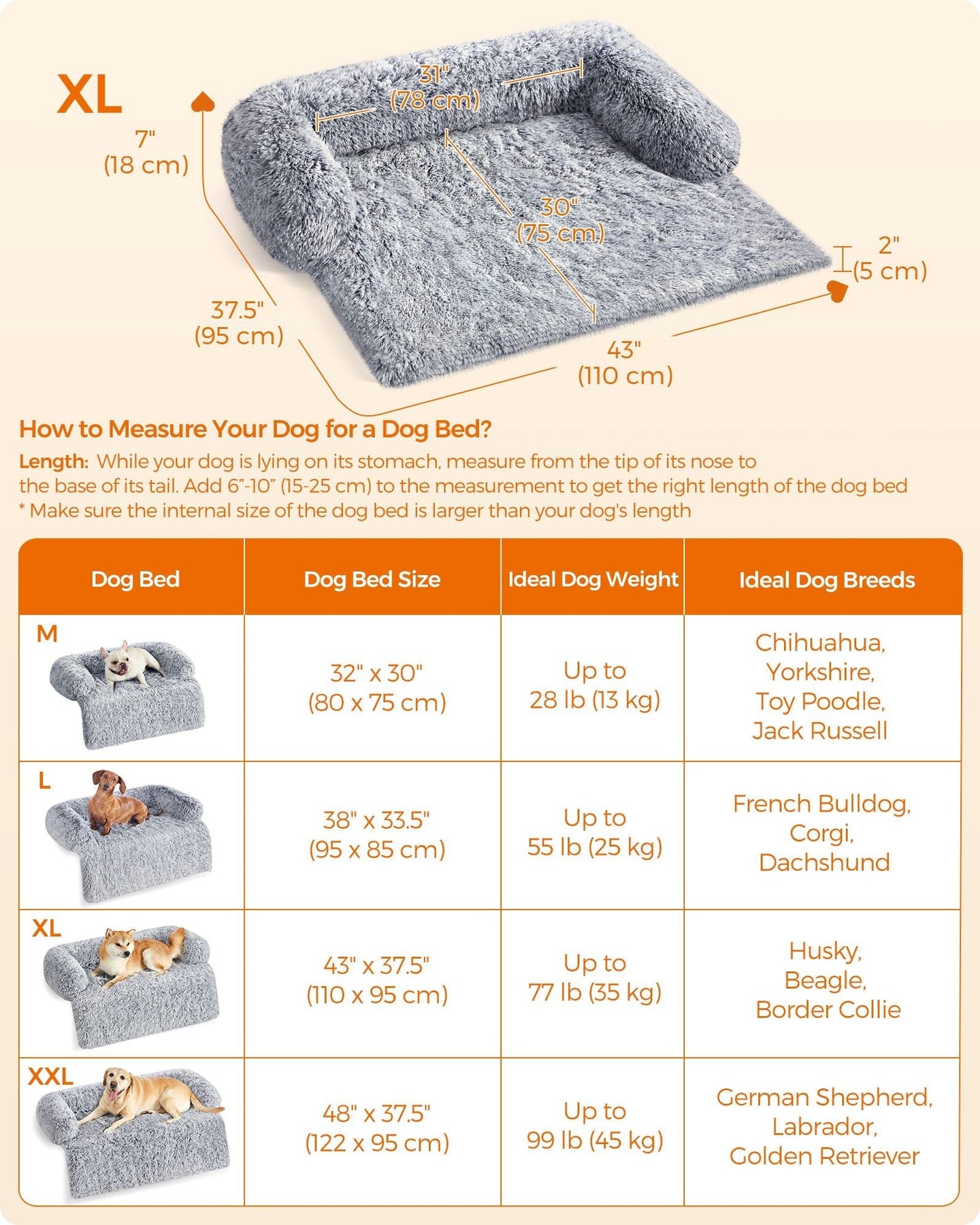 Dog Sofa Bed - Fabric - Grey Ombré - XXL