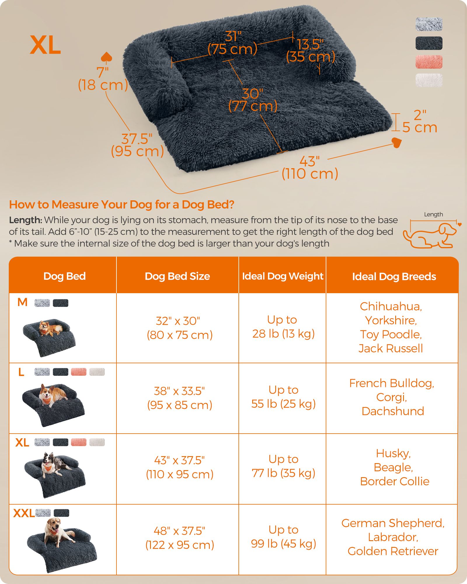 Dog Sofa Bed - Dark Grey - Faux Fur