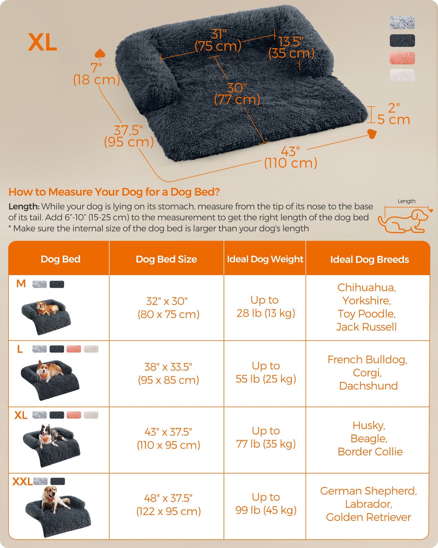 Dog Sofa Bed - Dark Grey - Faux Fur