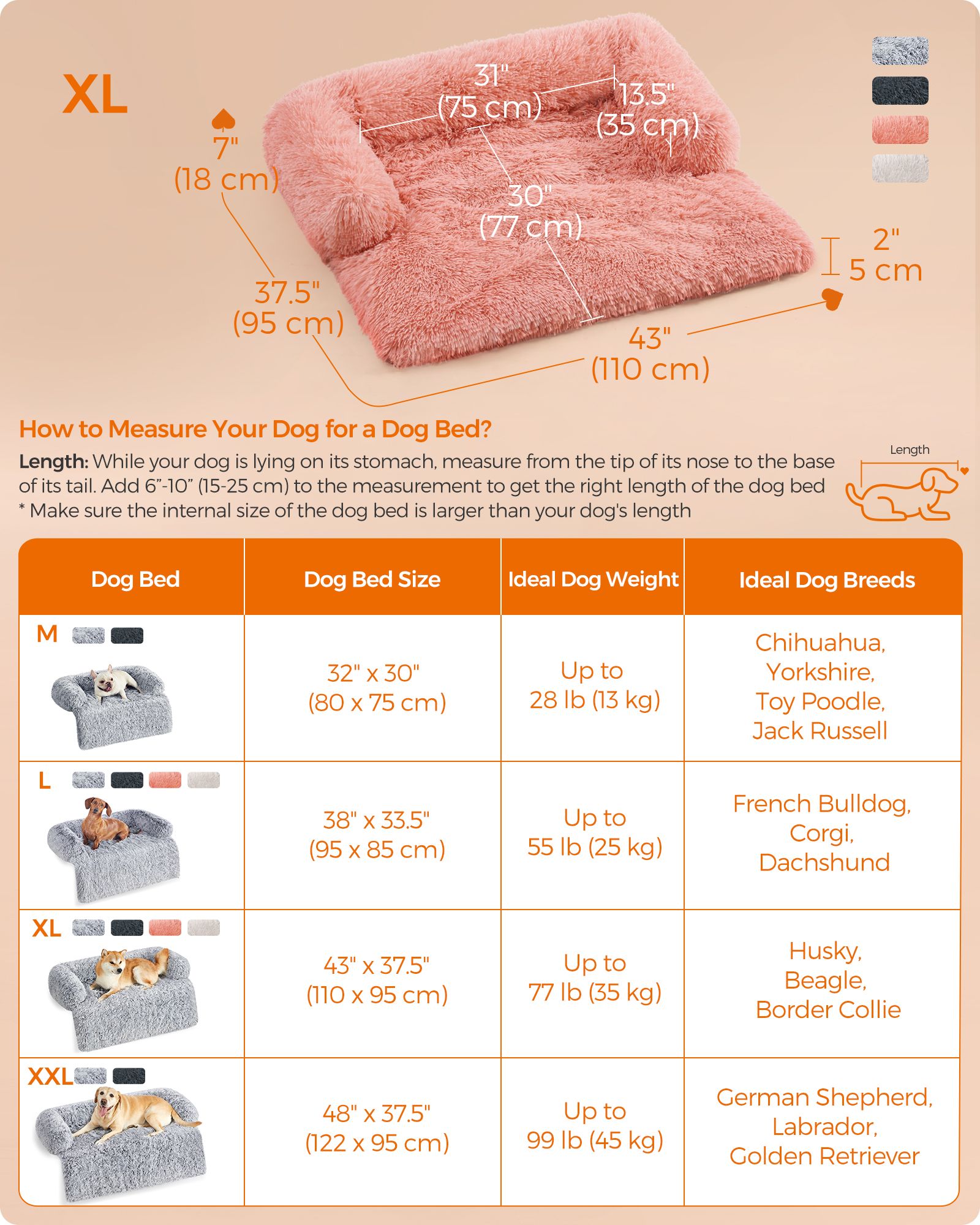 Dog Sofa Bed - Fluffy Fabric - Pink - Calming Design for Medium Dogs
