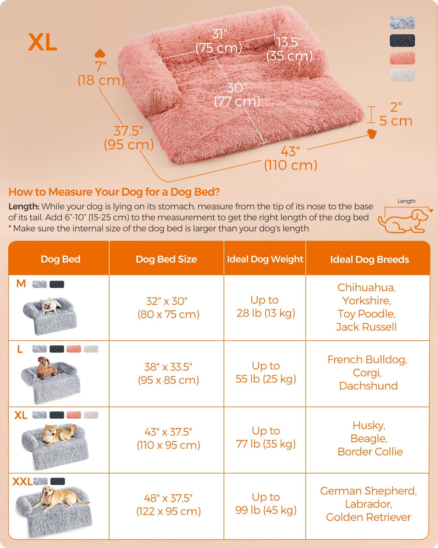 Dog Sofa Bed - Fluffy Fabric - Pink - Calming Design for Medium Dogs