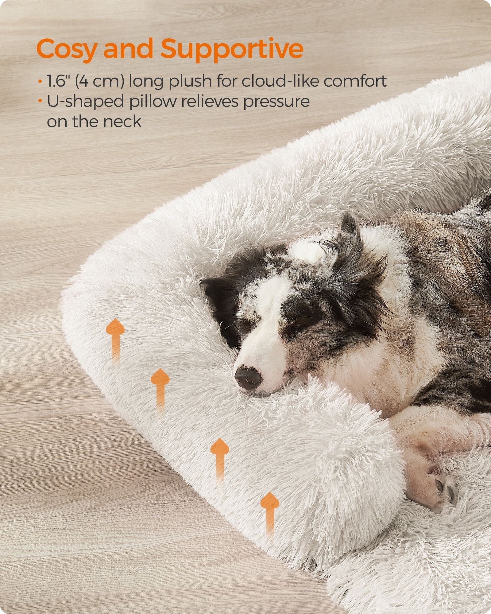 Dog Sofa Bed - Fabric - Cloud White - Fluffy Calming Design for Medium Dogs
