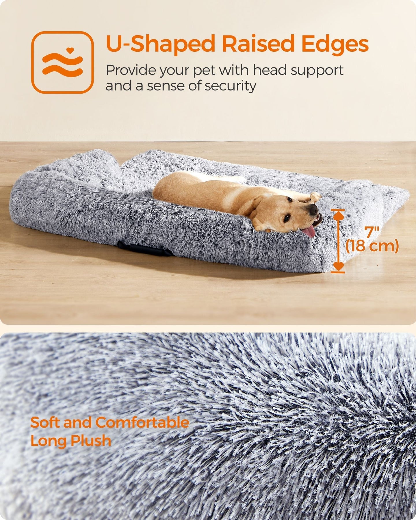 Dog Sofa Bed - Fabric - Grey - Calming Design for Large Dogs