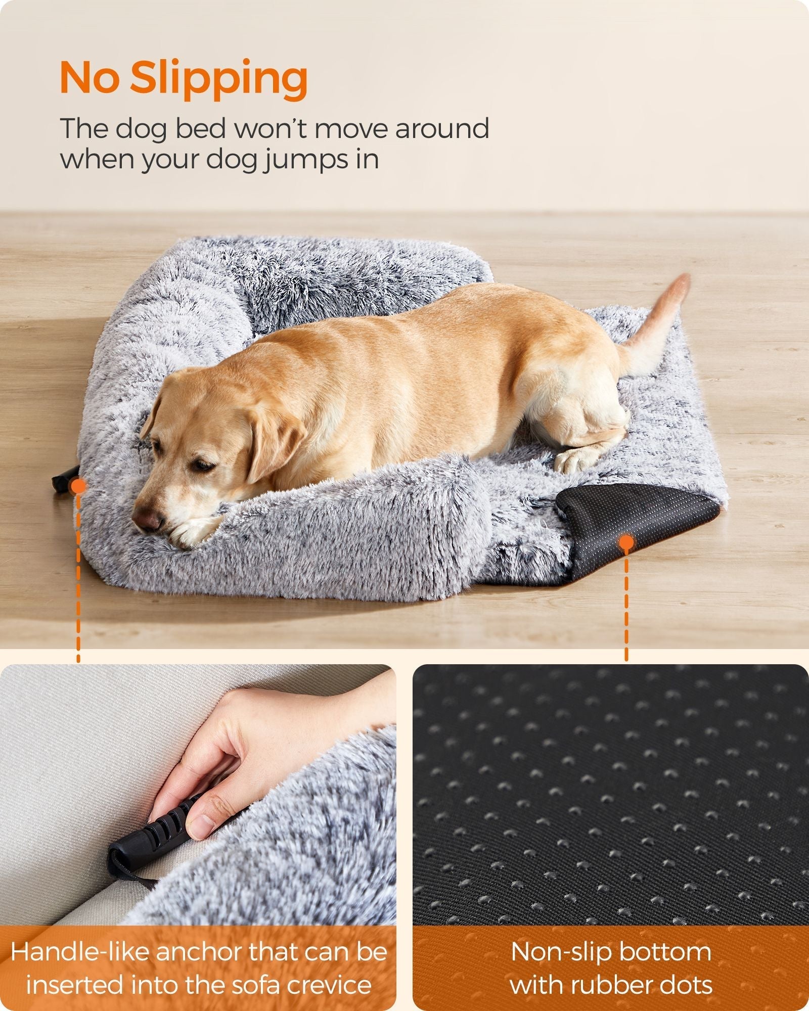 Dog Sofa Bed - Fabric - Grey - Calming Design for Large Dogs