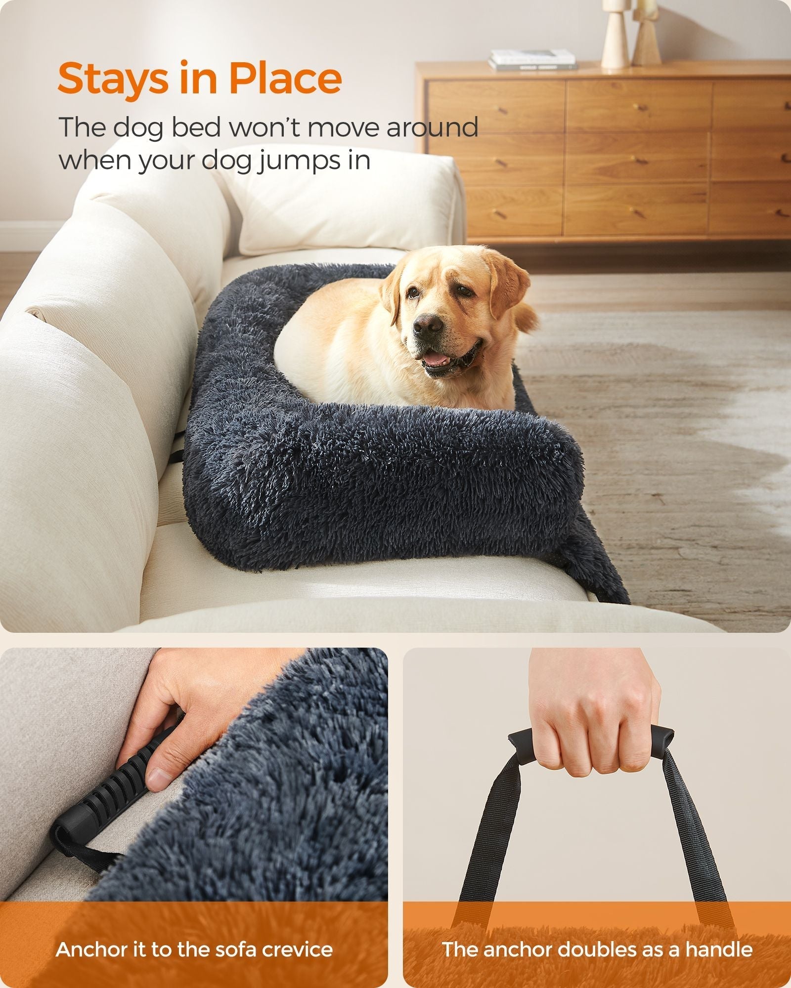 Dog Sofa Bed - Fabric - Dark Grey - XXL Size for Large Dogs