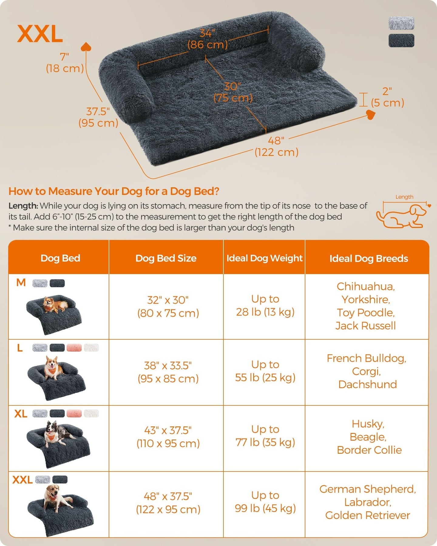 Dog Sofa Bed - Fabric - Dark Grey - XXL Size for Large Dogs