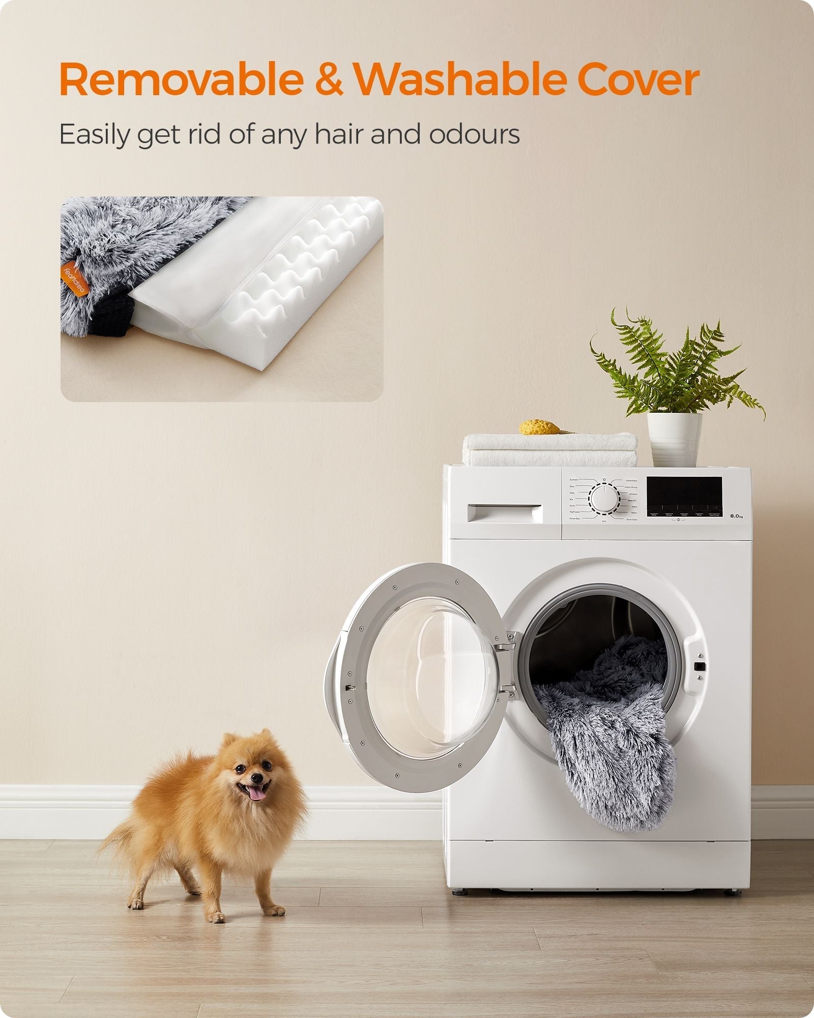 Dog Bed - Egg Crate Foam - Soft Grey - Removable Washable Cover