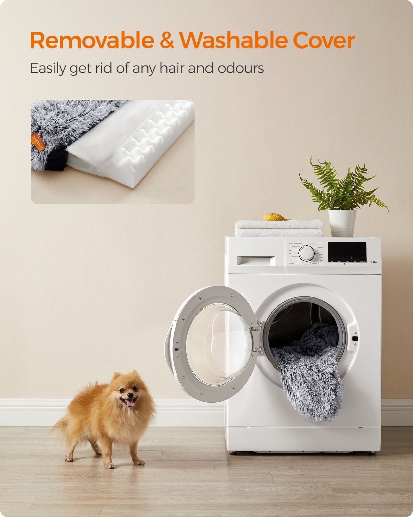 Dog Bed - Egg Crate Foam - Soft Grey - Removable Washable Cover
