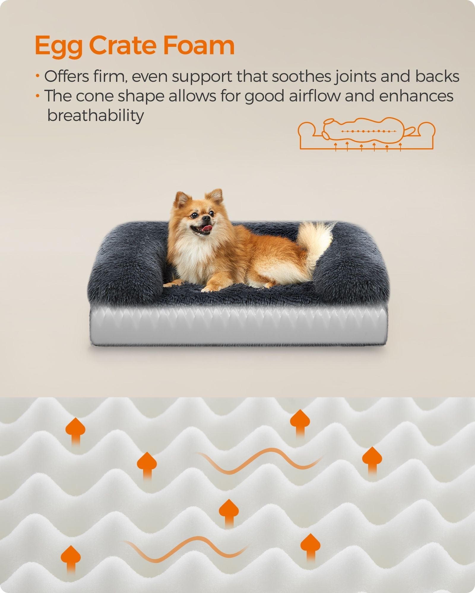 Medium Dog Bed - Egg Crate Foam - Dark Grey - Removable Washable Cover