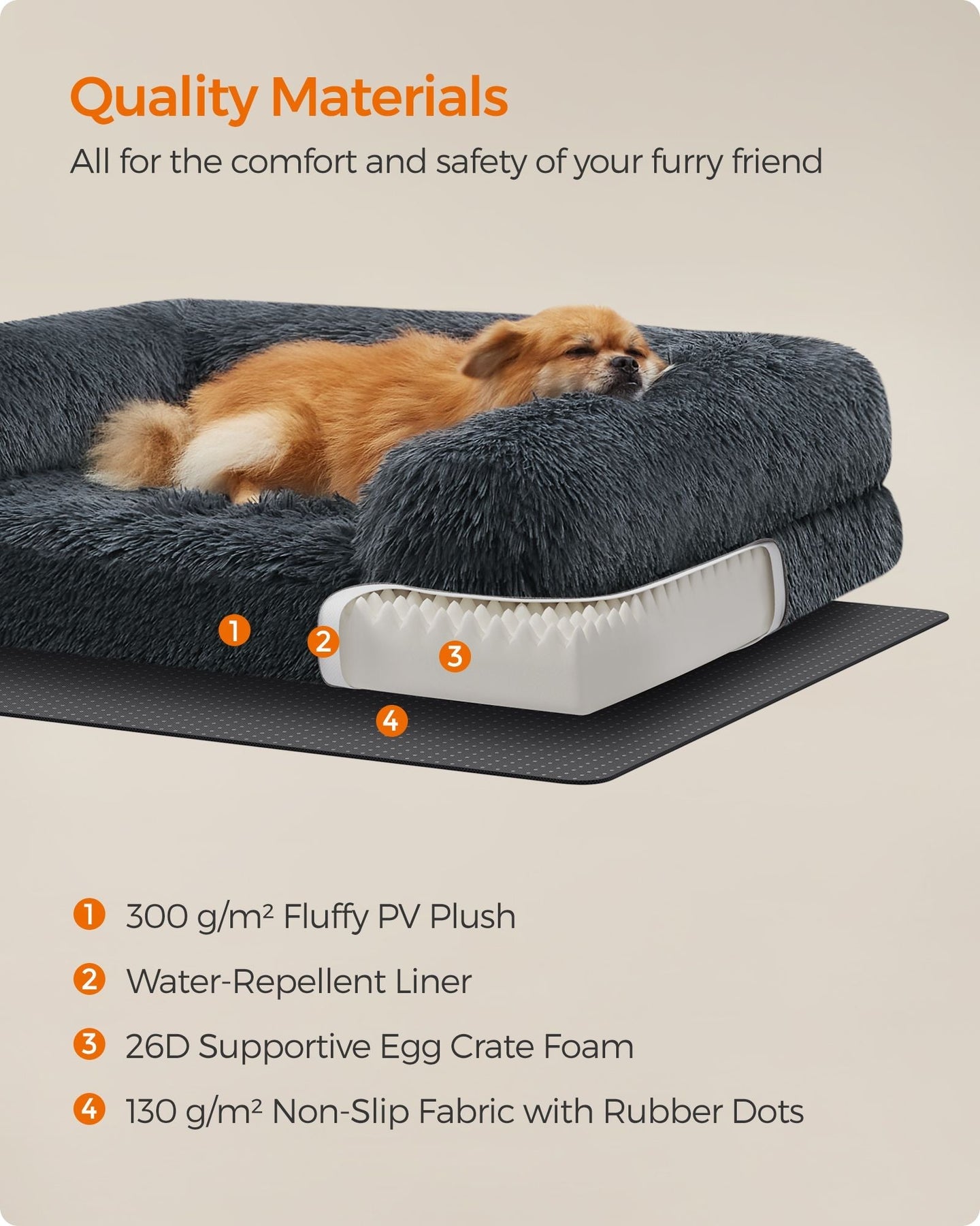 Medium Dog Bed - Egg Crate Foam - Dark Grey - Removable Washable Cover