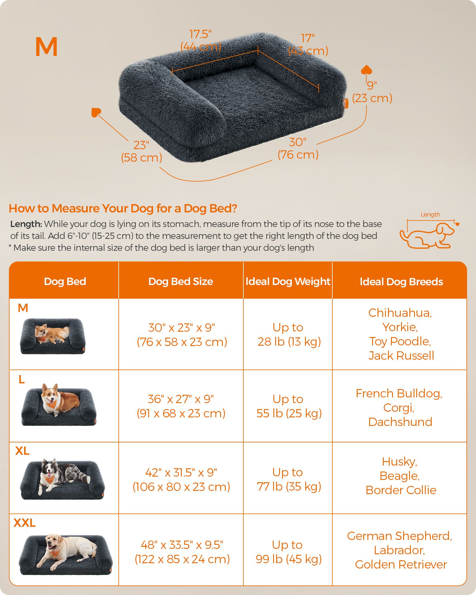 Medium Dog Bed - Egg Crate Foam - Dark Grey - Removable Washable Cover