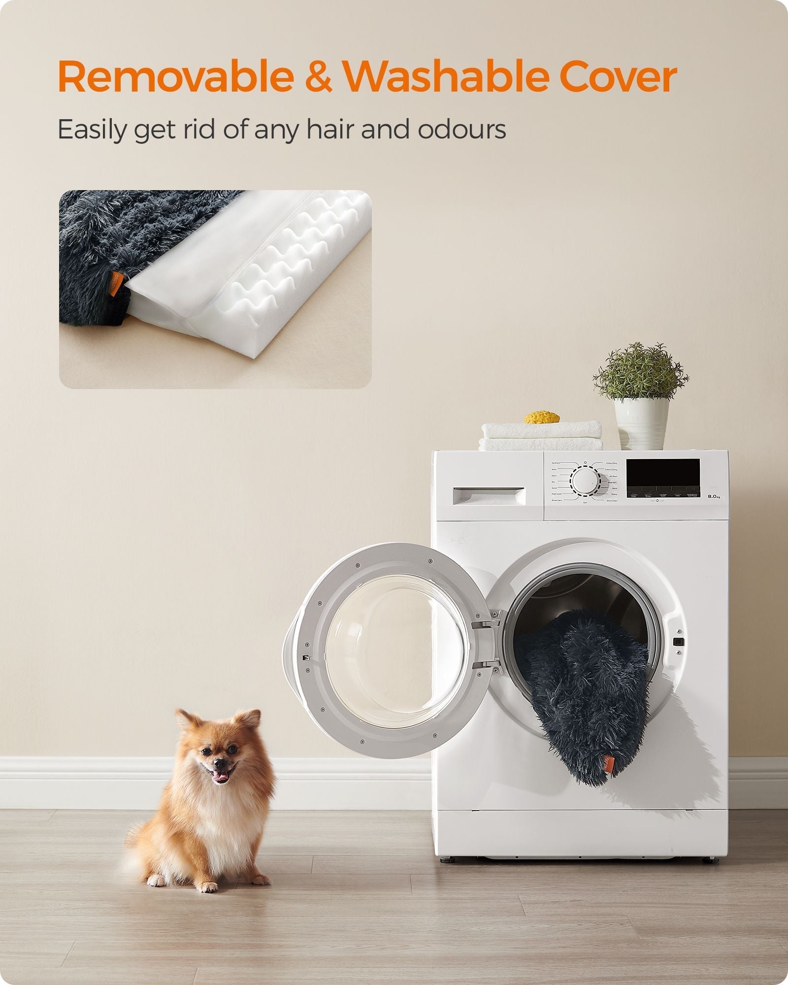 Medium Dog Bed - Egg Crate Foam - Dark Grey - Removable Washable Cover