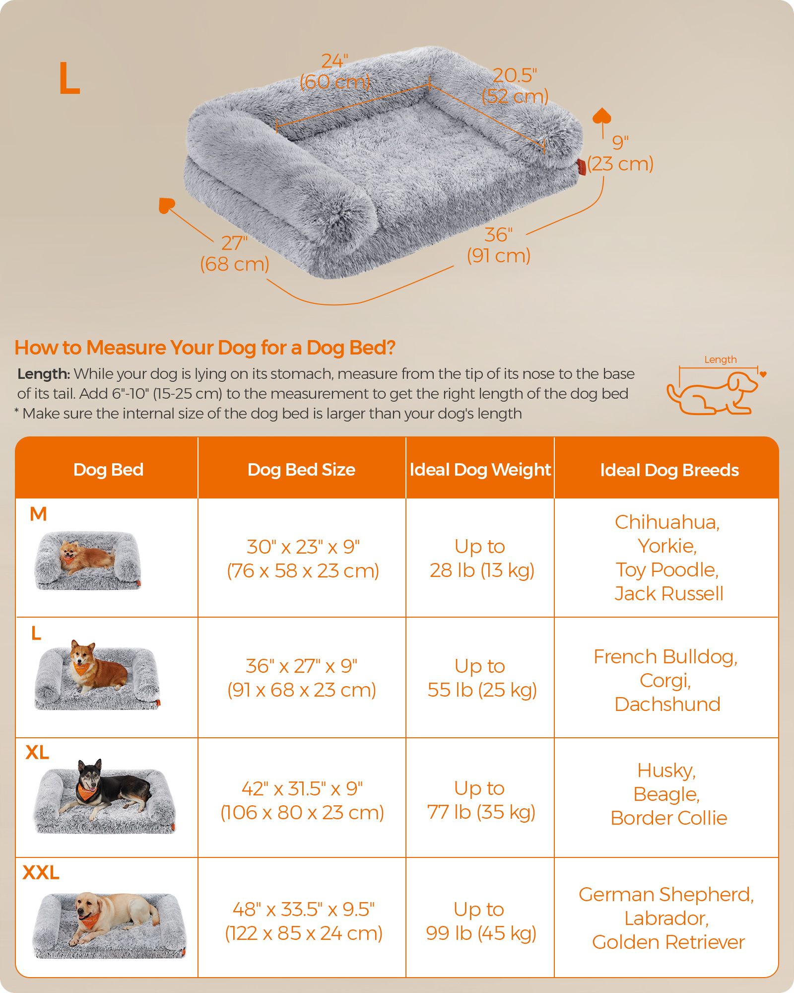 Dog Bed - Egg Crate Foam - Soft Grey - Removable Washable Cover