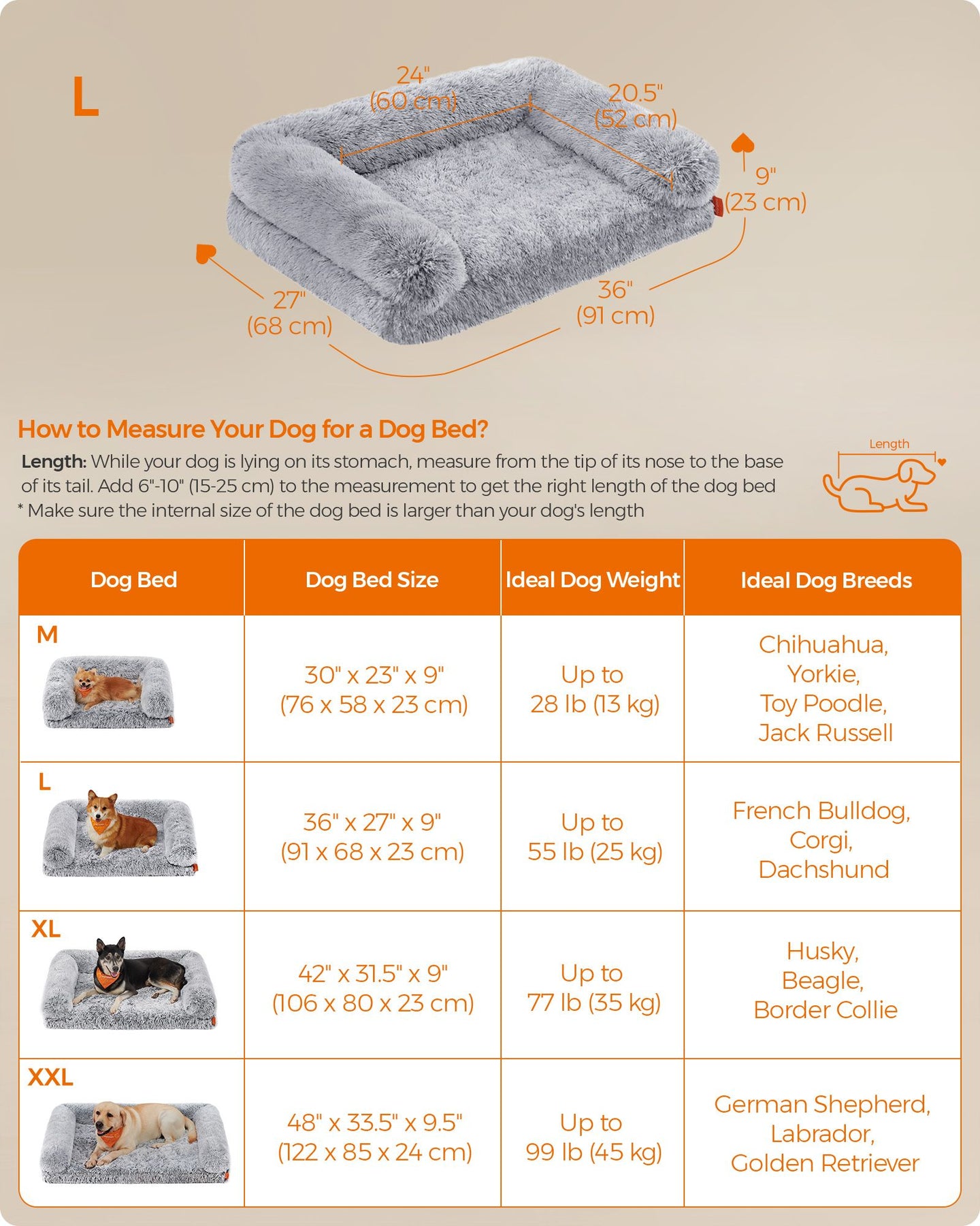 Dog Bed - Egg Crate Foam - Soft Grey - Removable Washable Cover
