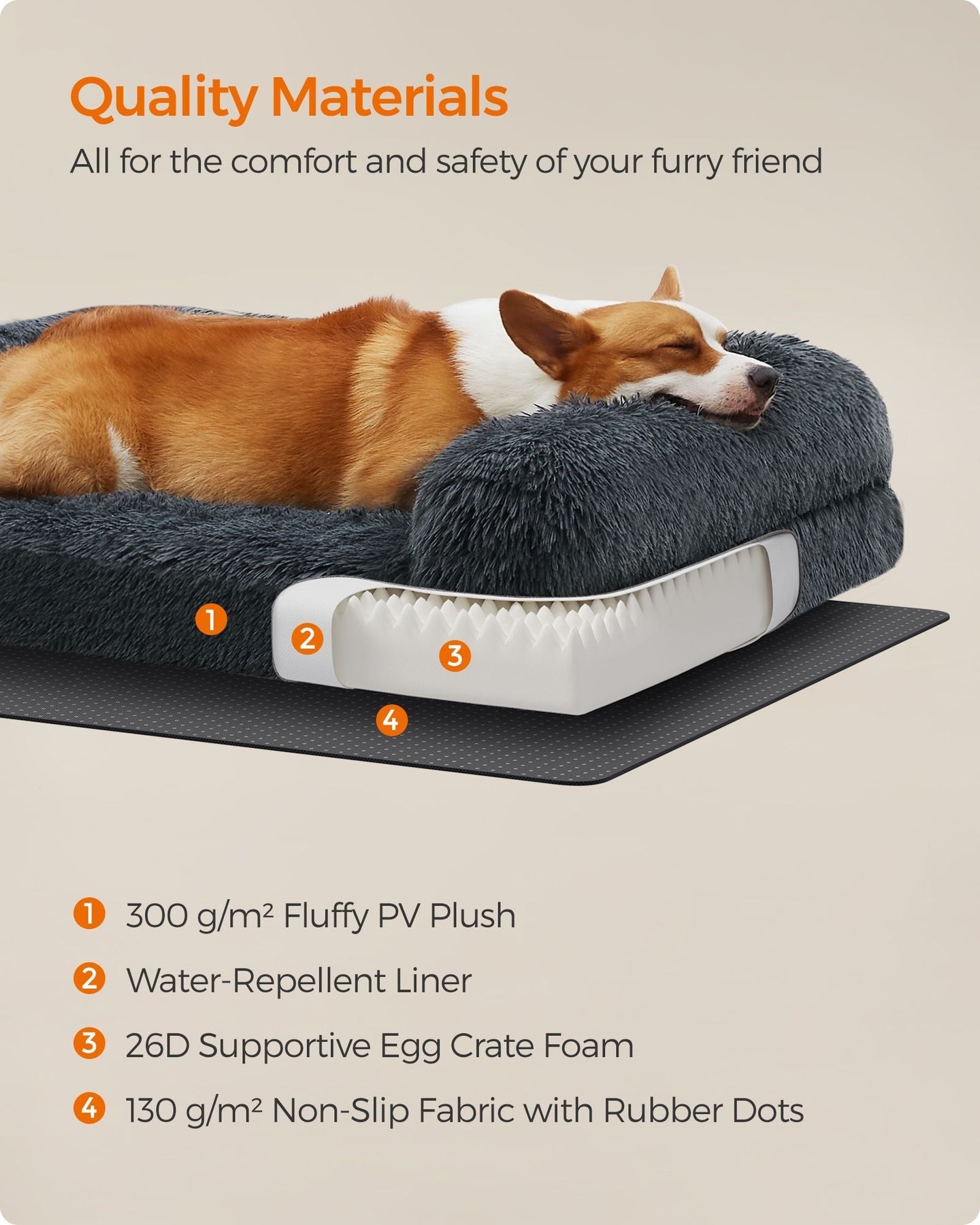 Large Dog Sofa Bed - Egg Crate Foam - Dark Grey - Removable Washable Cover