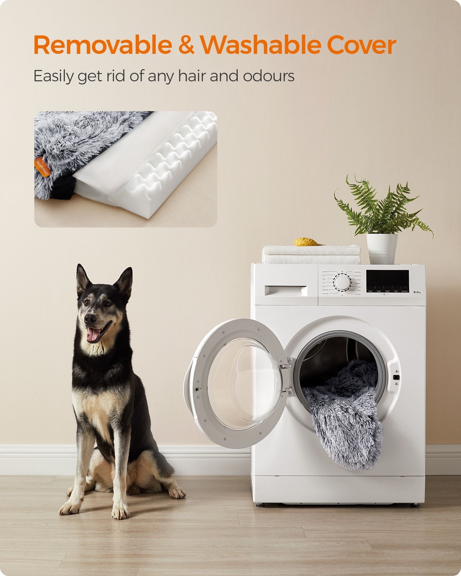 Dog Bed - Egg Crate Foam - Soft Grey - Removable Washable Cover