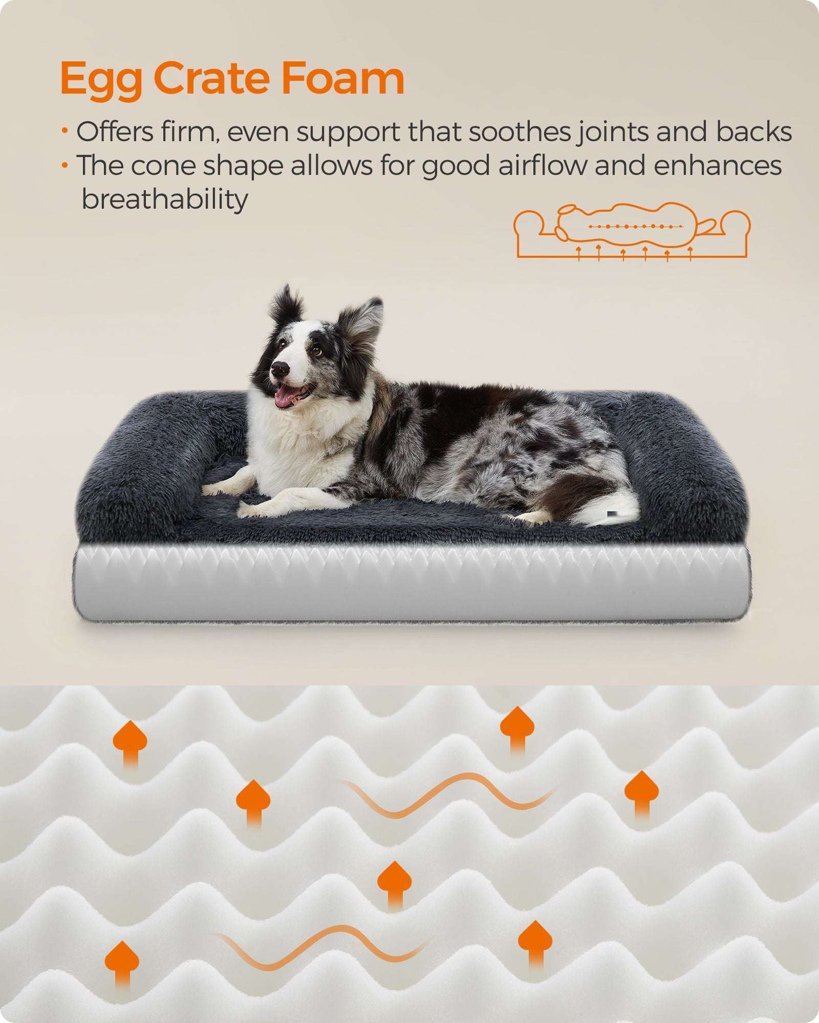 Dog Sofa Bed - Egg Crate Foam - Dark Grey - XL Size for Medium and Large Dogs
