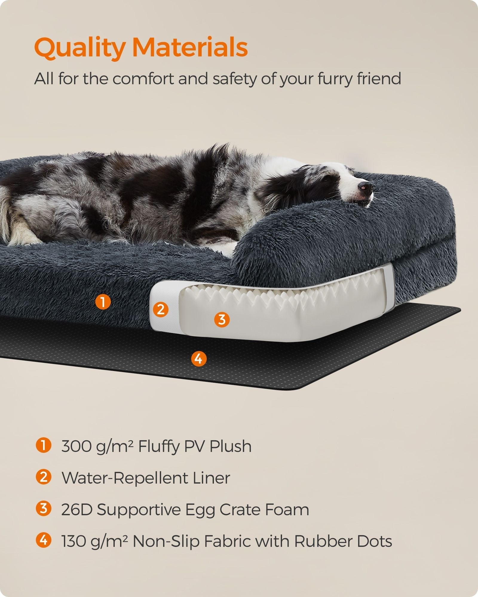 Dog Sofa Bed - Egg Crate Foam - Dark Grey - XL Size for Medium and Large Dogs
