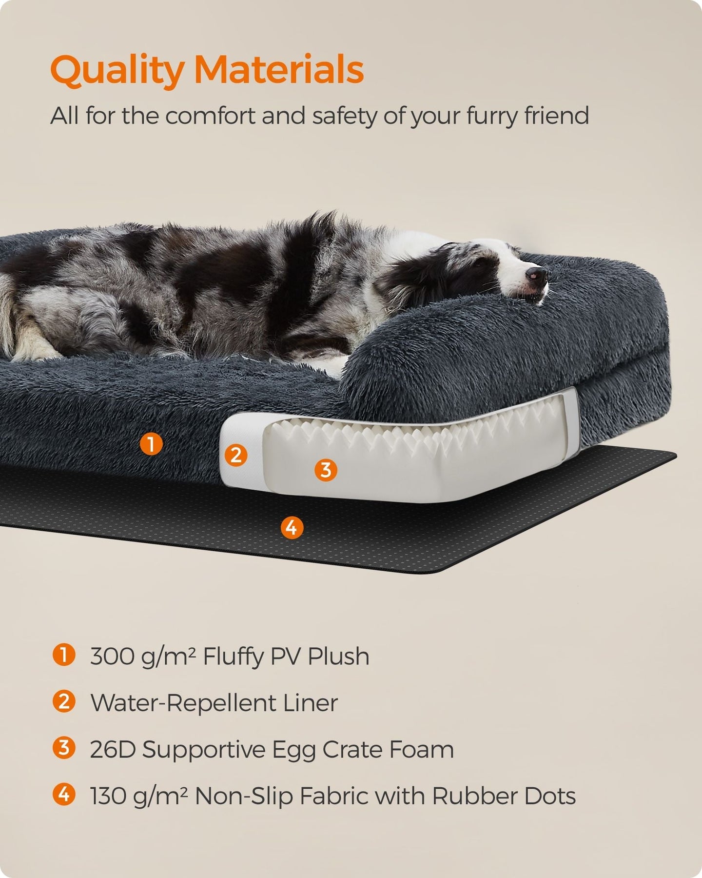 Dog Sofa Bed - Egg Crate Foam - Dark Grey - XL Size for Medium and Large Dogs