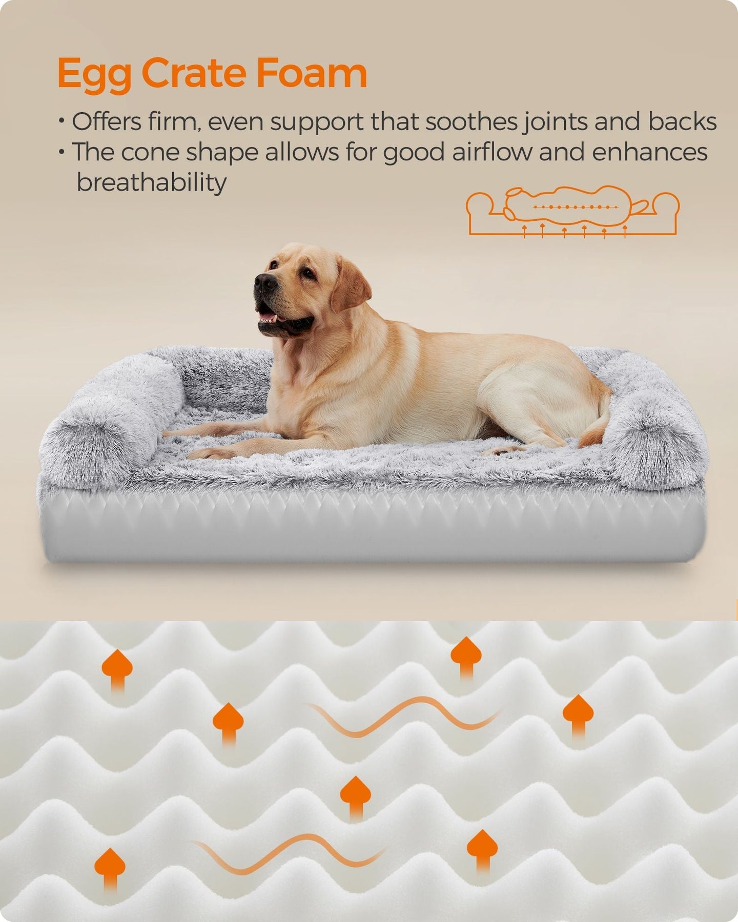 XXL Orthopedic Dog Sofa Bed - Egg Crate Foam - Neutral Color