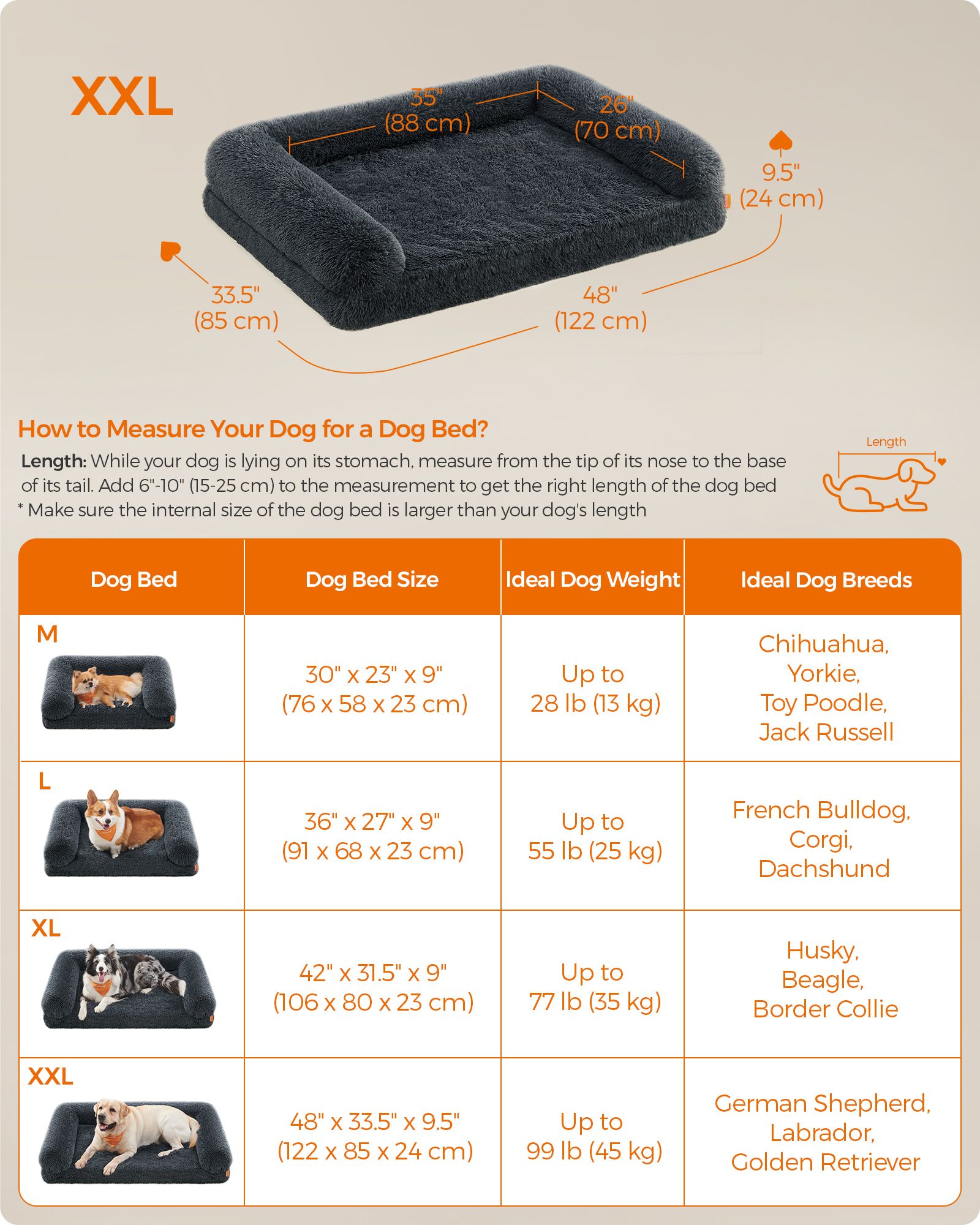 Dog Sofa Bed - Foam - Dark Grey - XXL for Large Dogs