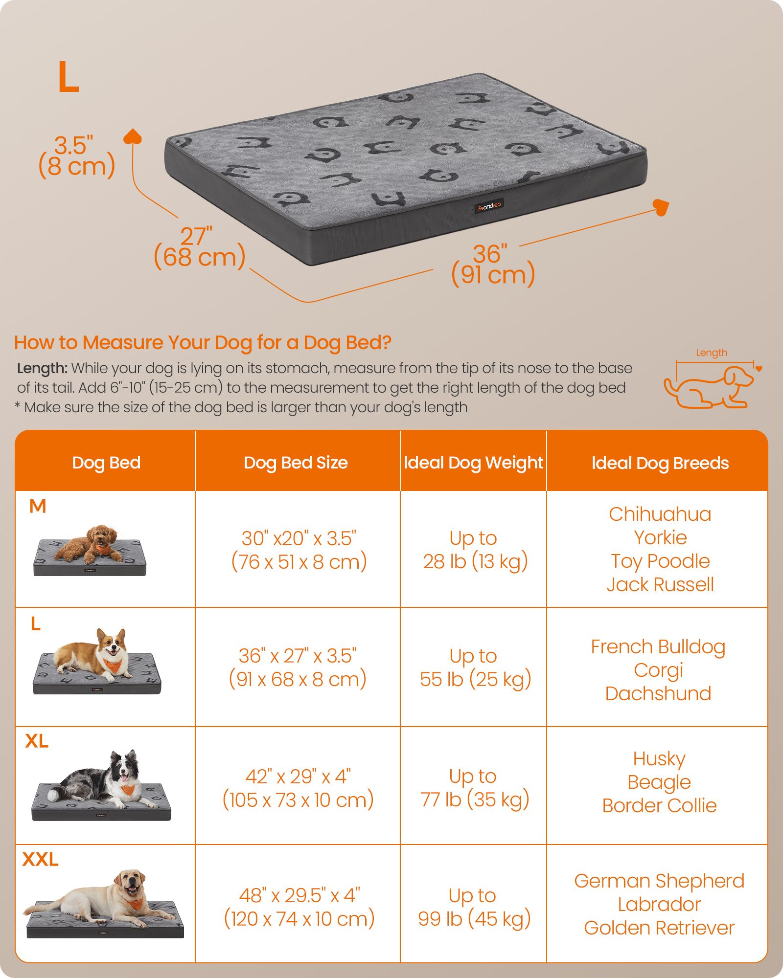Orthopedic Dog Bed - Egg Crate Foam - Dove Grey - Washable with Waterproof Cover